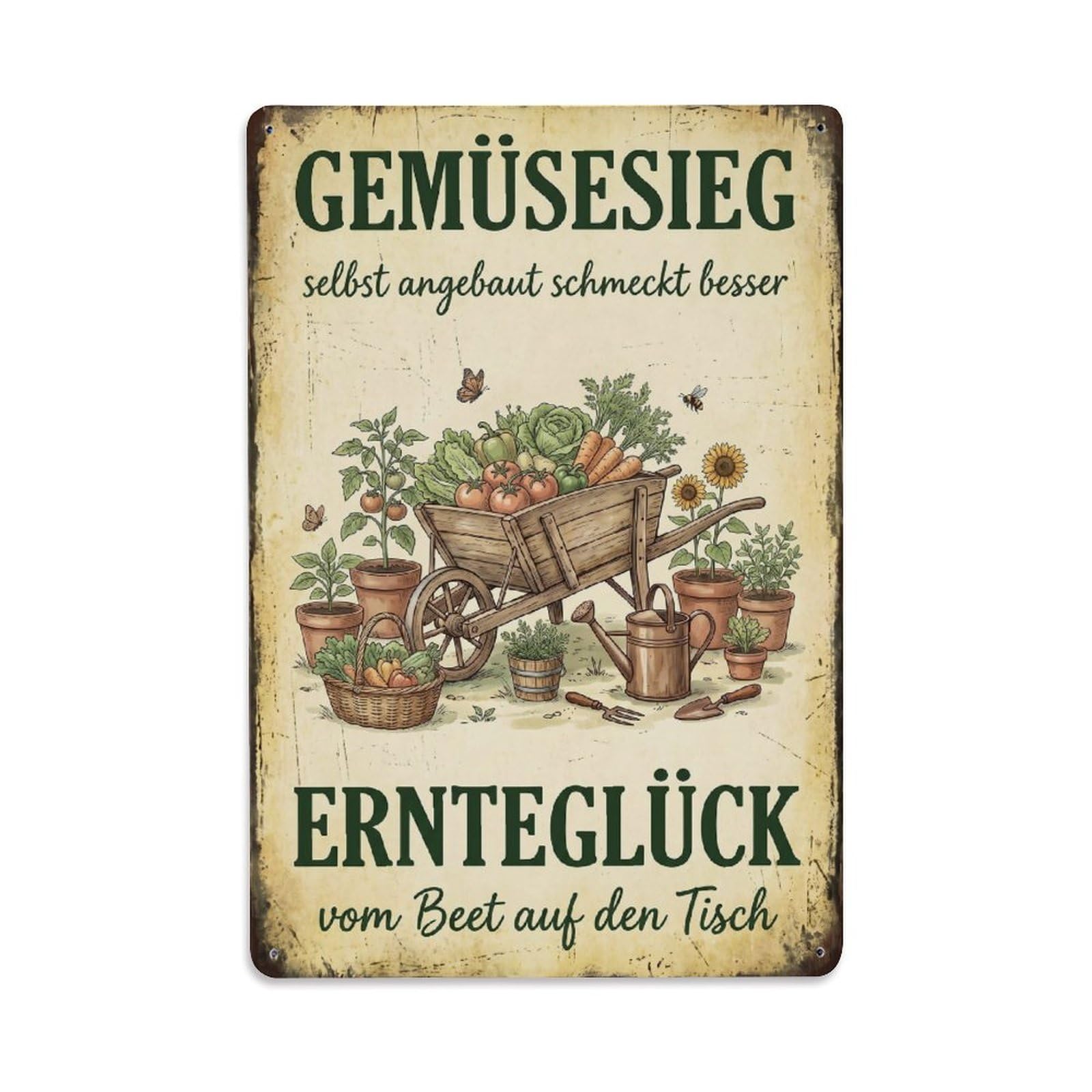 Vintage Funny Garden Vegetable Victory Rustic Gate Vegetable Metal Tin Sign Plaque Wall Decor for Cafe, Club Bar, Office, Garden Metal Poster 8x12Inch