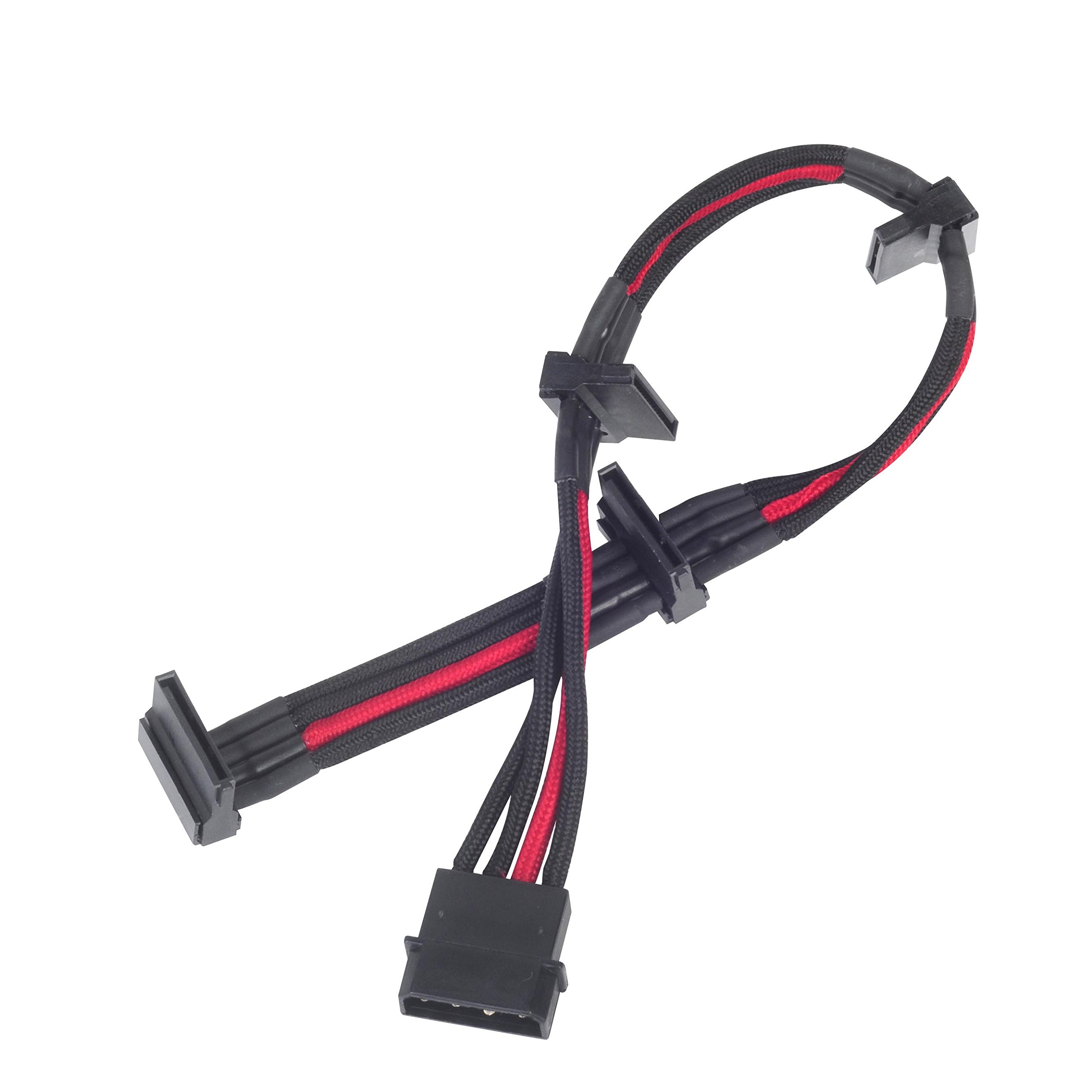 SilverStone SST-PP07-BTSBR - 30cm Molex to 4x SATA Sleeved Extention Cable, black red