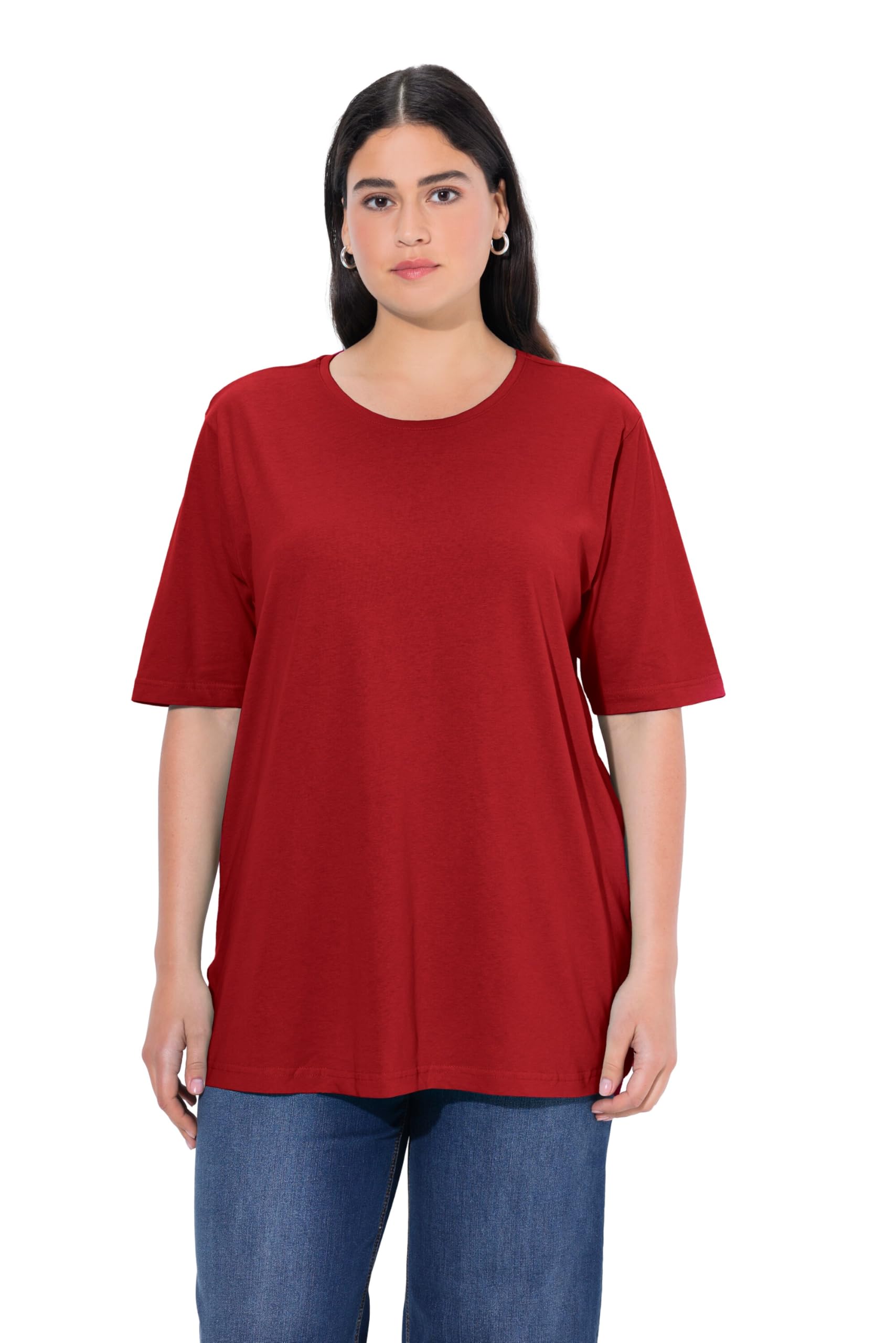 Ulla Popken Womenswear Plus Size Curvy Oversize Basic Short Sleeve Tee Poppy 46+ 486910 57-46+