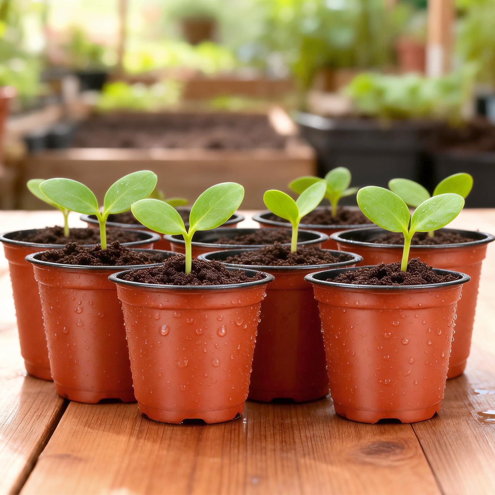 KINGLAKE 100Pcs Plastic Plant Pots 10cm Seed Seedling Pots Flower Nursery Pots for Vegetables,Flowers,Herbs,Cuttings, Succulent — view 4
