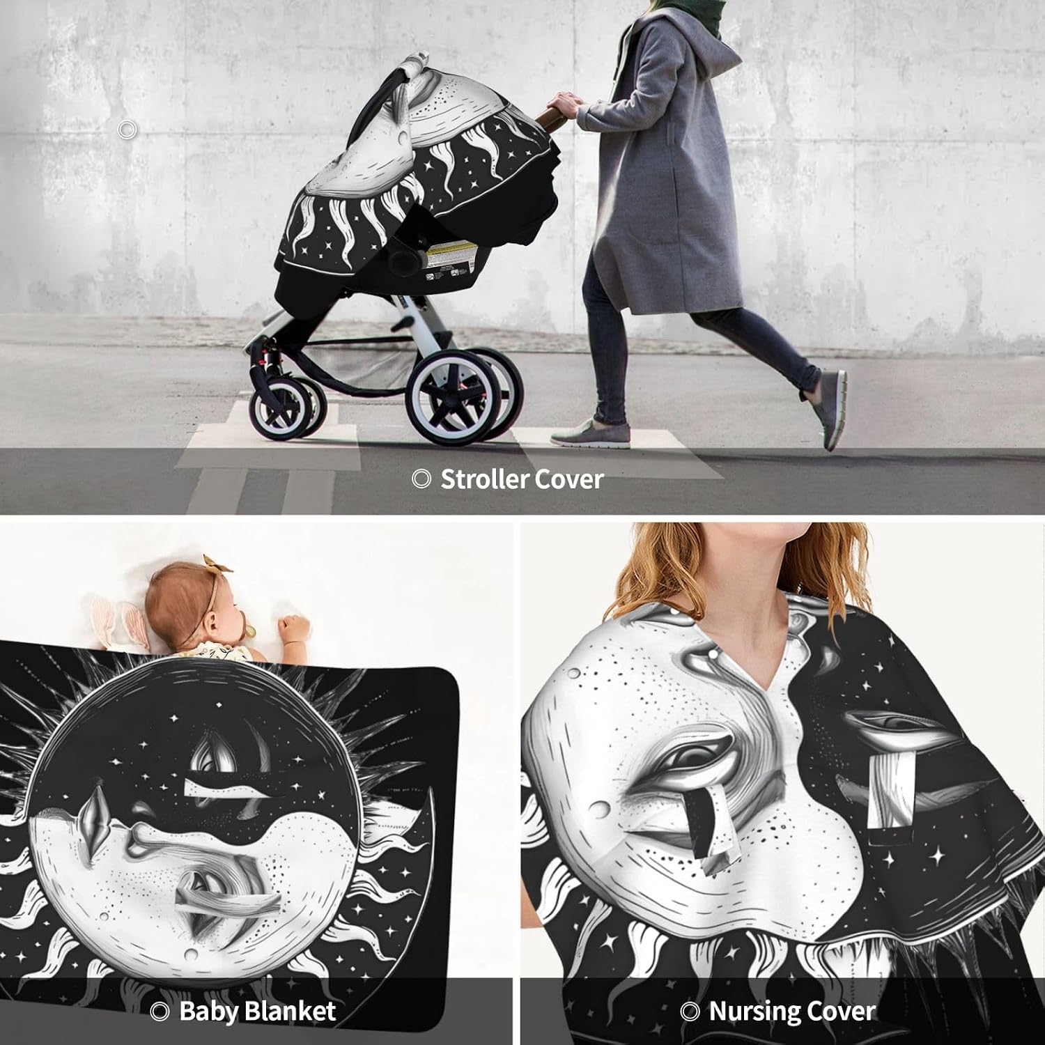 Moon and Sun Baby Car Seat, Rain Shelter, Multifunctional Nursing Cover for Newborns, Mother Care, Breastfeeding