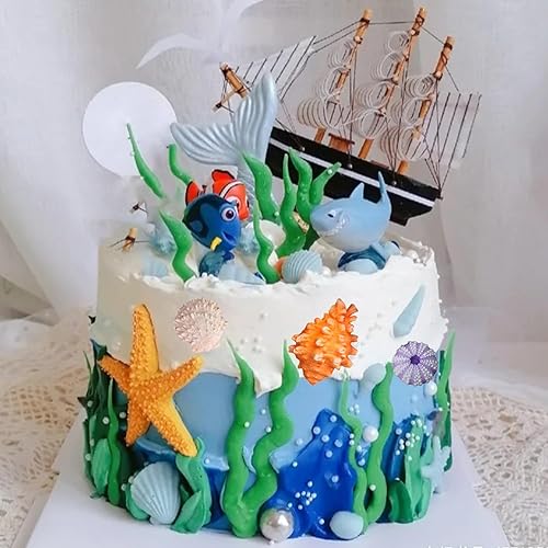 Vista 35 de Molde de fondant con temática marina, moldes de silicona de coral, conchas de tiburón oceánico, estrella de mar, pulpo, tortuga, caramelo