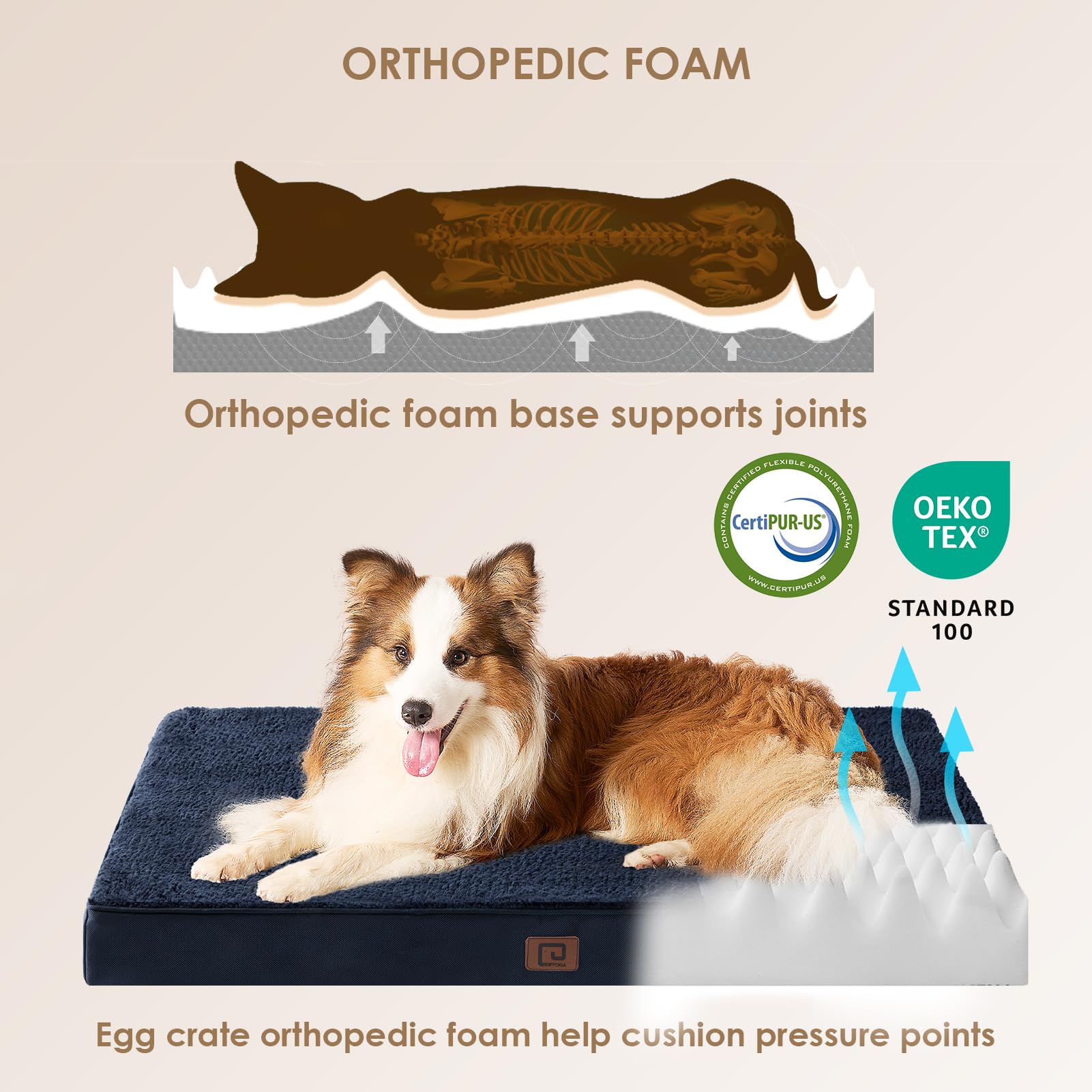 EHEYCIGA Cuccia Cane Interno Taglia Grande XXL, (120L x 74W cm) Ortopedica Cuscino per Cani, Cuscino Cane Sfoderabile e Lavabile, Ortopedico Lettino per Cani, Orthopedic Dog Bed, Blu Navy