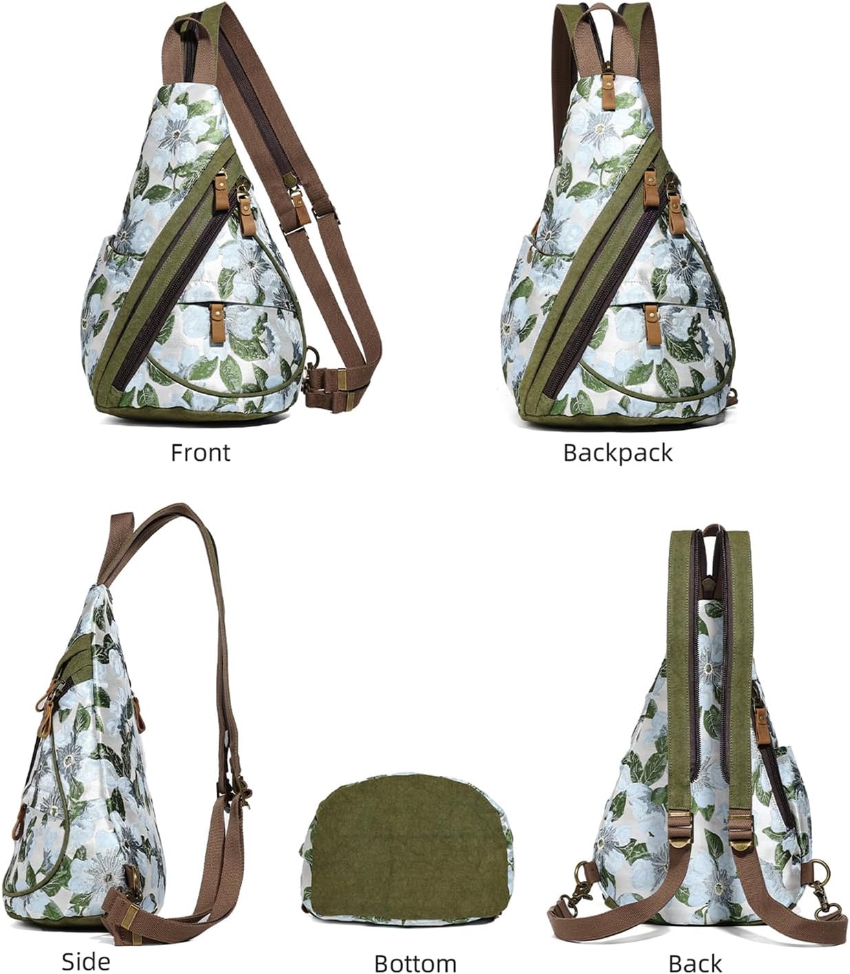 KL928 Canvas Sling Bag - Small Crossbody Backpack Shoulder Casual Daypack Rucksack for Men Women(Embroidery Green) - Image 9