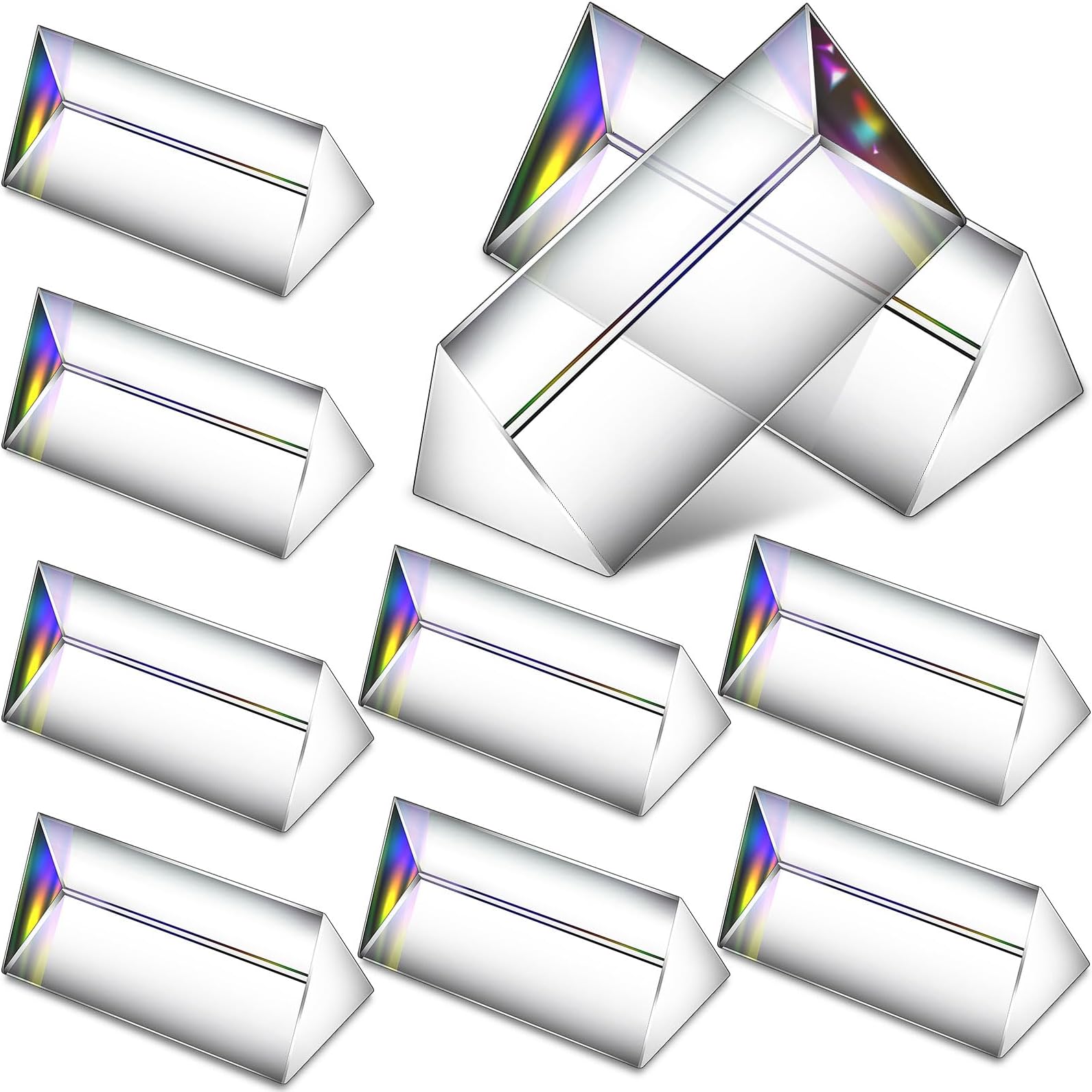 Kanayu 12 Pack Clear Triangular Prism Optical Glass Triangular Prism Triple Prism for Photography Effects Physics Teaching Light Spectrum Optics Prism (2.5 Inch)