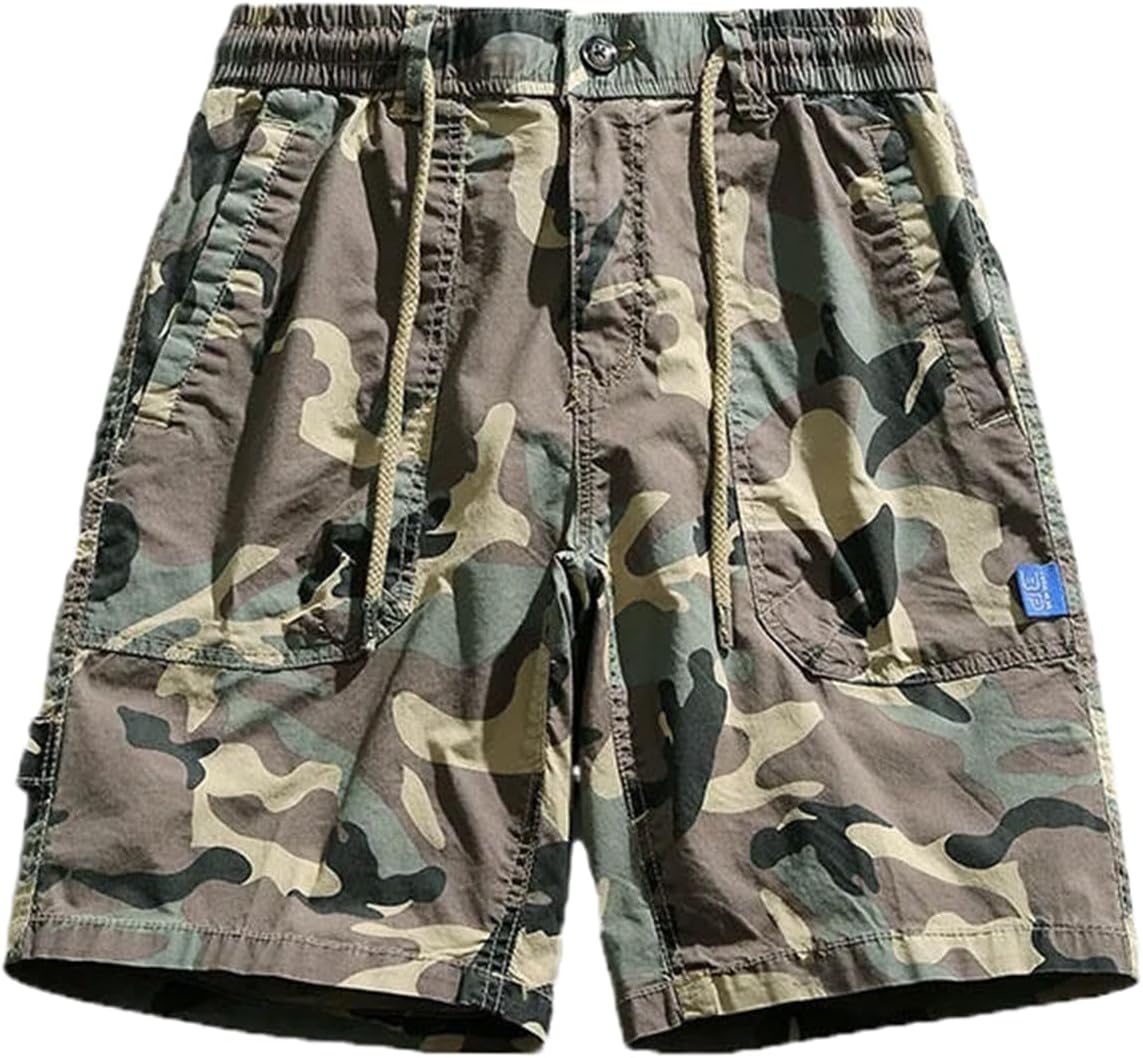 Men Summer Casual Camo Cargo Shorts Men Cotton Loose Straight Elastic Shorts Pants Male