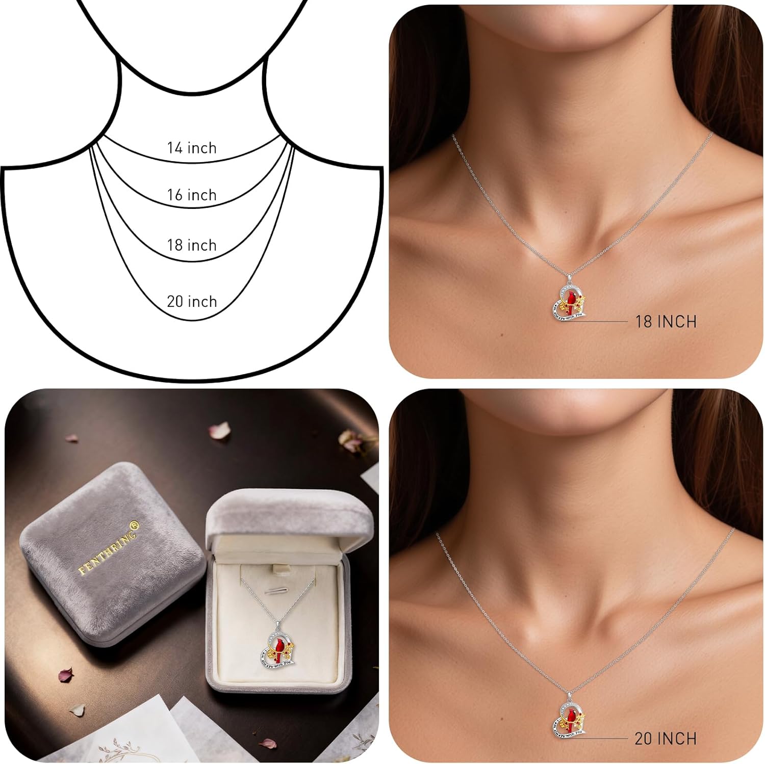 Fenthring Cardinal Necklace - S925 Sterling Silver - Red Cardinal Pendant Necklaces for Women Memorial Sympathy Red Bird Charms Mothers Day Christmas Gifts