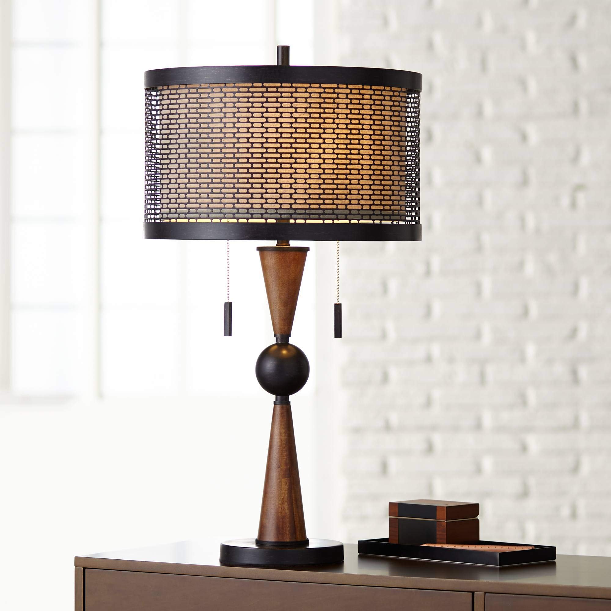 Franklin Iron Works Hunter Rustic Farmhouse 3-Way Table Lamp with Table Top Dimmer 29 75 Tall Bronze Cherry
