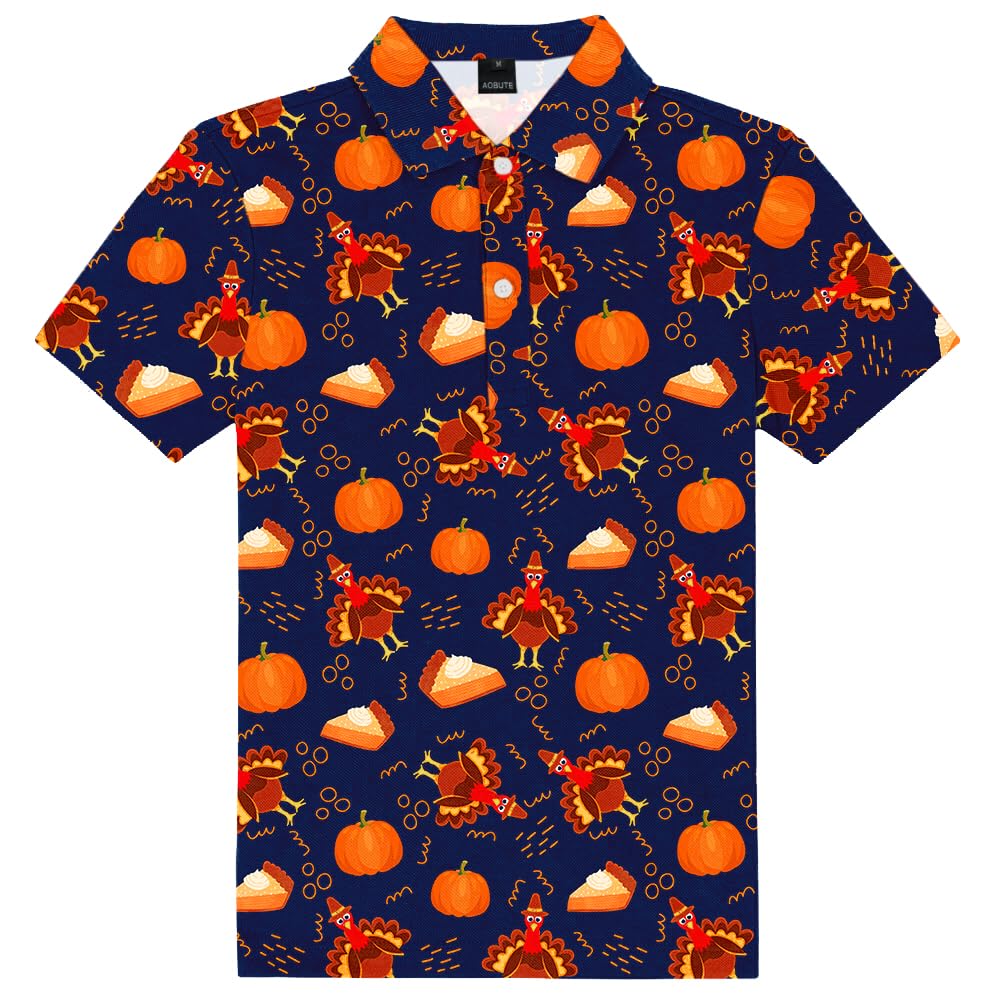 AOBUTE Kids 4th of July Polo American Flag Short Sleeve Button Down Shirts Tops 3-14 Years
