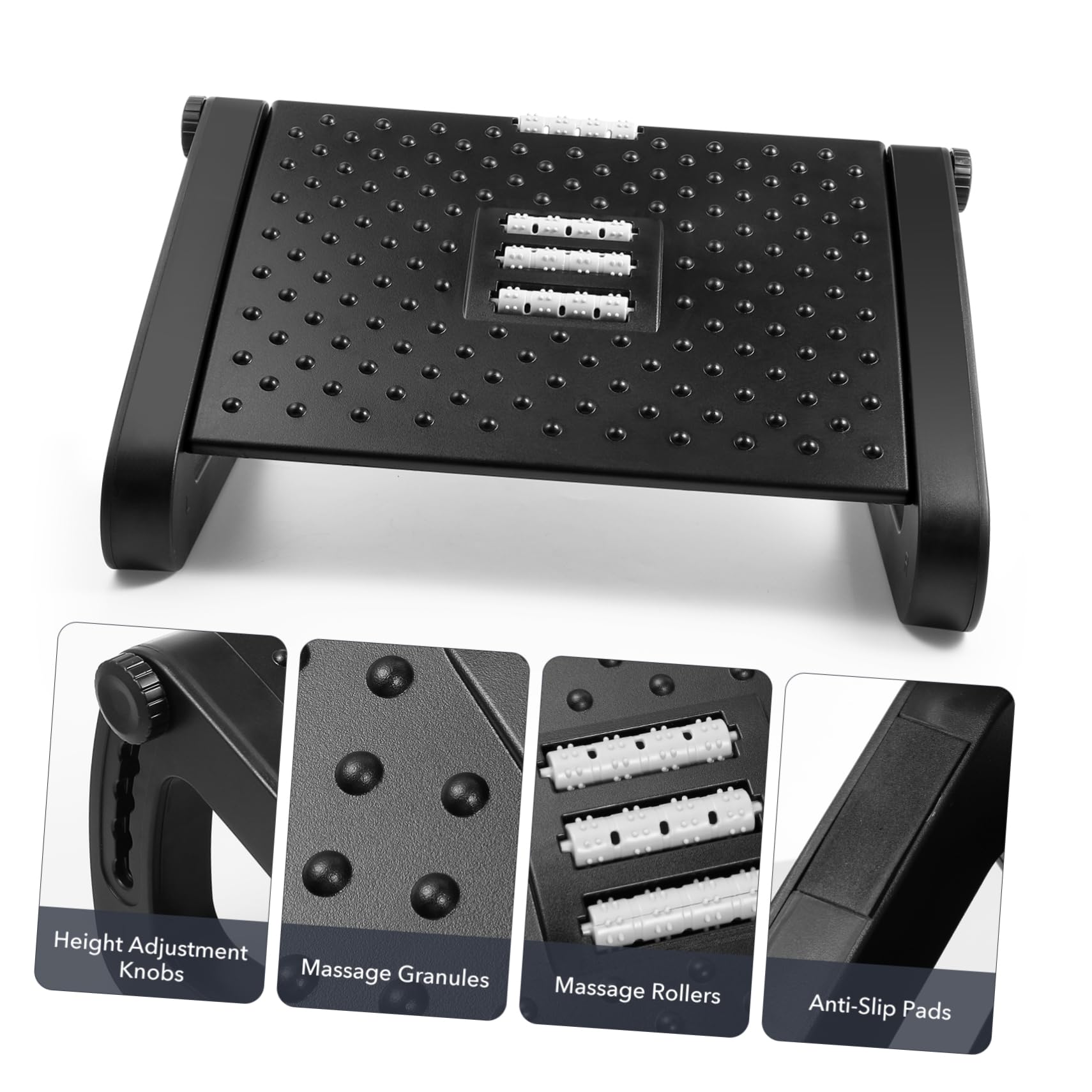 Reposapiés Ergonómico Negro Ajustable para Oficina y Hogar