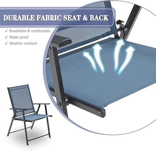Miniatura 5 de VICLLAX 2 sillas plegables para patio, sillas de comedor portátiles al aire libre para césped, jardín y porche, azul oscuro