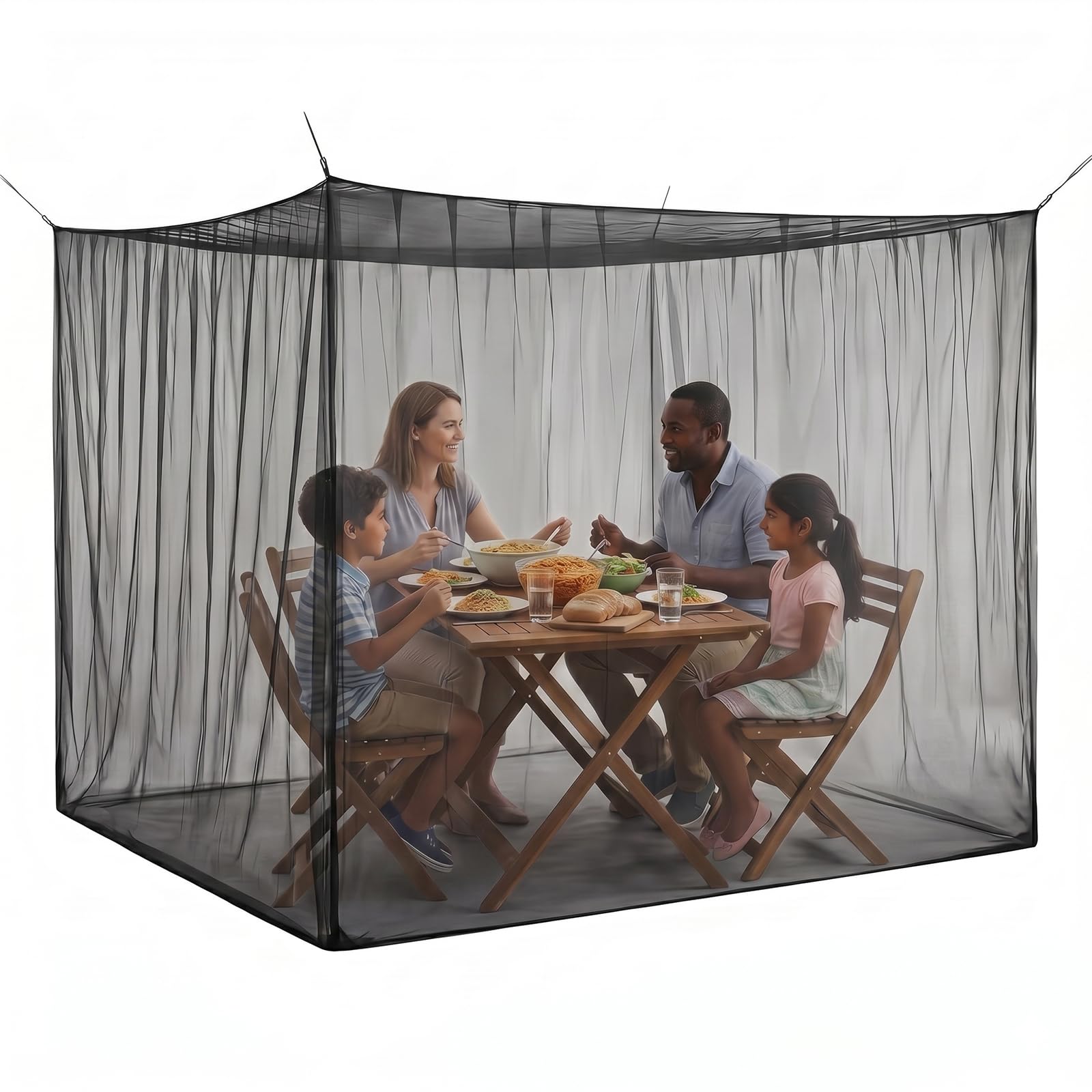 Moustiquaire 300 x 300 x 250 cm, grande moustiquaire pour lit double, tente de camping fermée portable, pour extérieur, jardin, balcon, terrasse, tonnelle (noir)