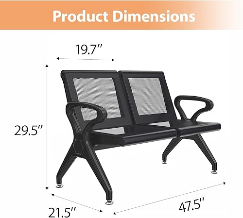 Miniatura 2 de Kinfant Banco de sala de espera de 2 asientos, sillas de sala de recepción con brazos, sillas de recepción de aeropuerto, sillas de vestíbulo,
