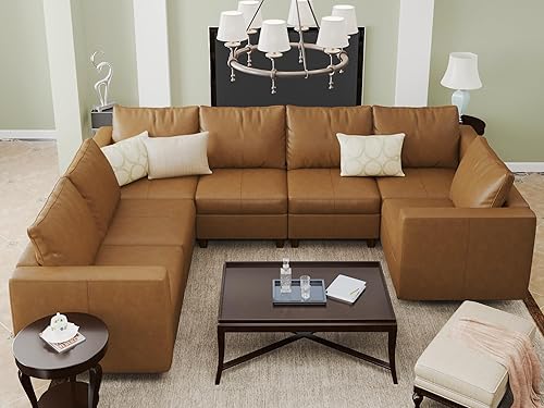 Miniatura 66 de EASE MOOSE Modualr - Sofá modular en forma de U con otomanas de almacenamiento, sofá modular de piel sintética gris, blanco y Blanco