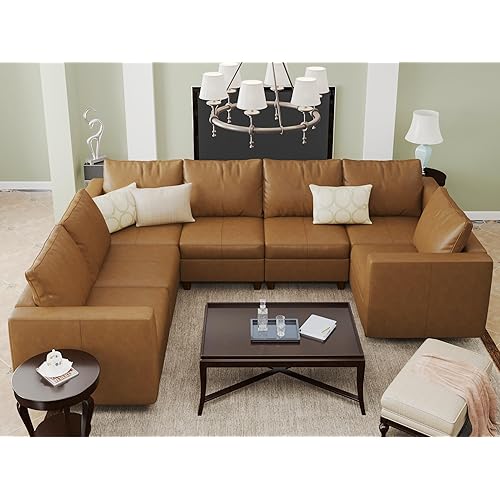 EASE MOOSE Faux Leather Sectional Modular Sofa with Storage,Comfortable Faux Leather Modular Sectional Couch for Living Room, Brown