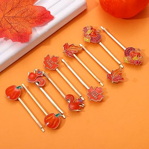 Miniatura 5 de Pinzas para el cabello de otoño de Acción de Gracias para mujer, esmaltado, cosecha, calabaza, hoja de arce, pavo, horquillas para el cabello,