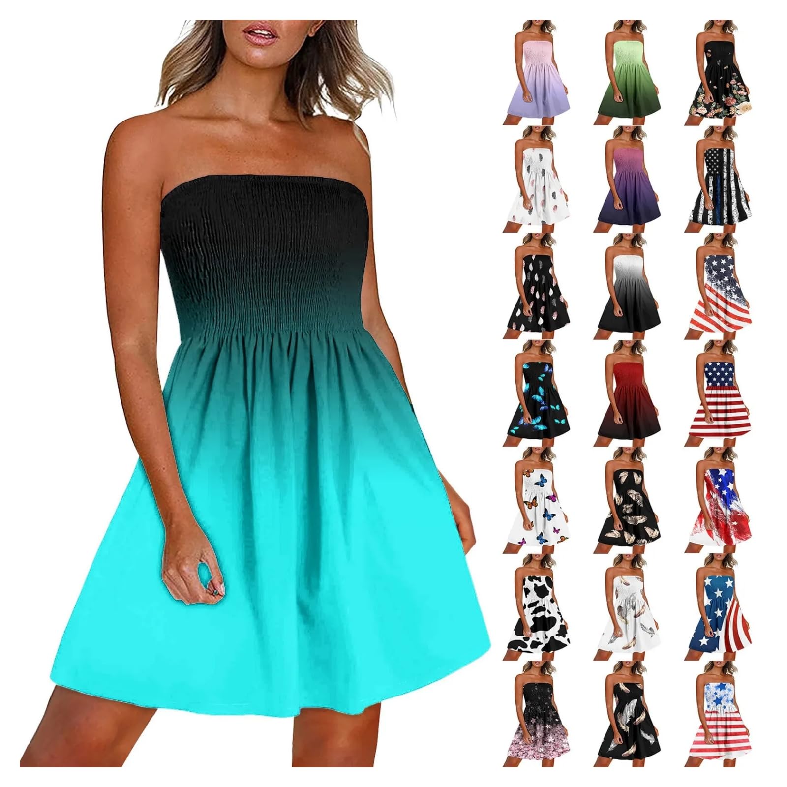 Sukienka damska letnia sukienka bez ramiączek Casual Beach Tube Top Dress Cover Up Bandeau Sundress