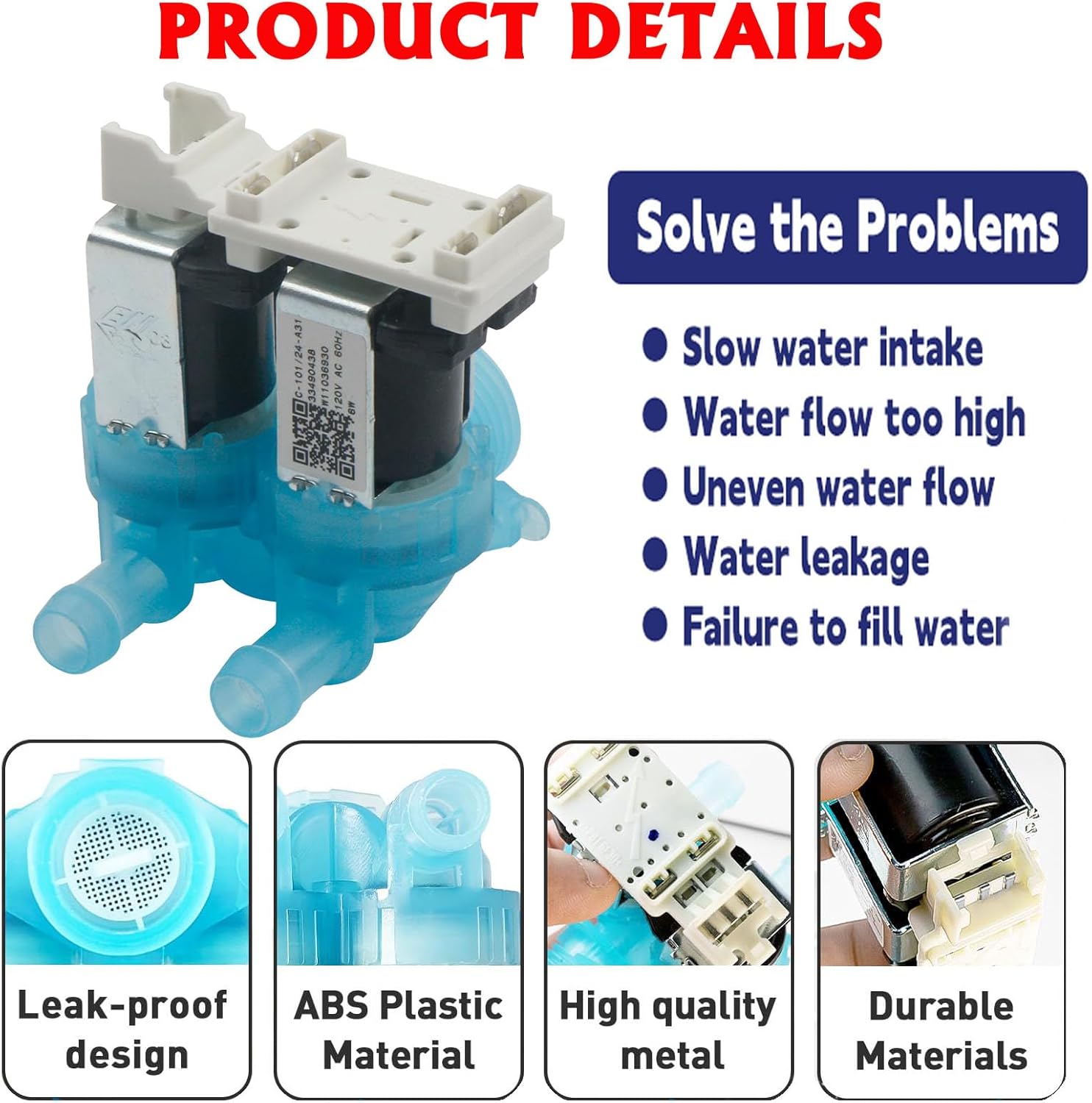 W11688994 & W11688995 Washer Cold and Hot Water Inlet Valve Set Replacement for Whirlp Washing Machine Parts, Replaces W11486360 W11486361 W11036930 W11316256