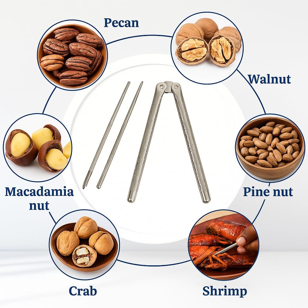 Dependable Industries Nutcracker and Seafood Cracker Set Includes 2 Picks Ideal for Crab, Shellfish, Lobster Scallops, Oysters Walnuts and Nuts with Shells Classic Nut Cracker Design
