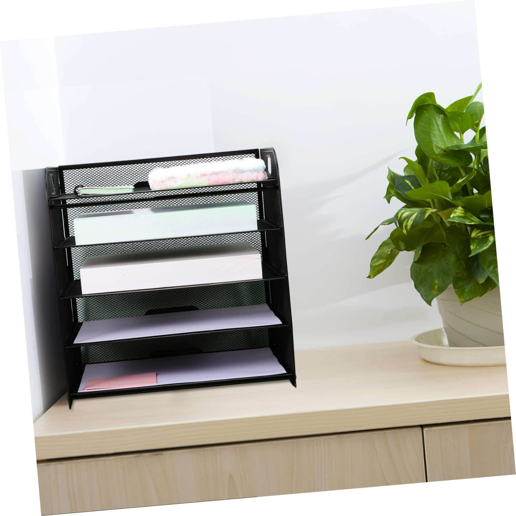 Artibetter Organizzatore Facile da Usare per 5 Livelli in Acciaio al Carbonio Struttura a Rete Nero, Porta Documenti da Tavolo per Documenti da Scrivania Ufficio
