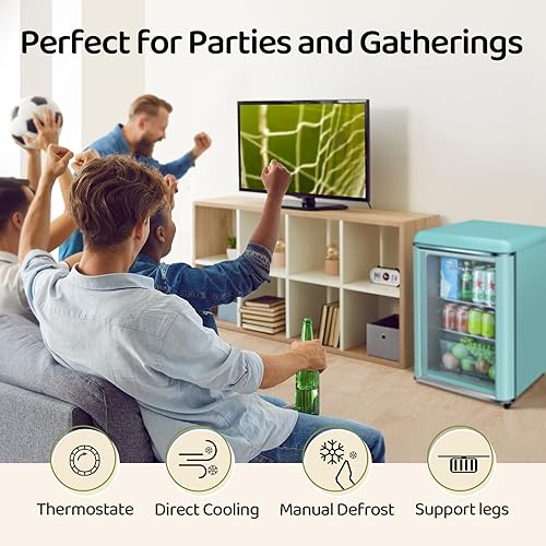 Miniatura 5 de Refrigerador retro de 3.4 pies cúbicos para bebidas pequeñas con puerta de vidrio templado doble, 120 latas de vino y cerveza, mini refrigerador