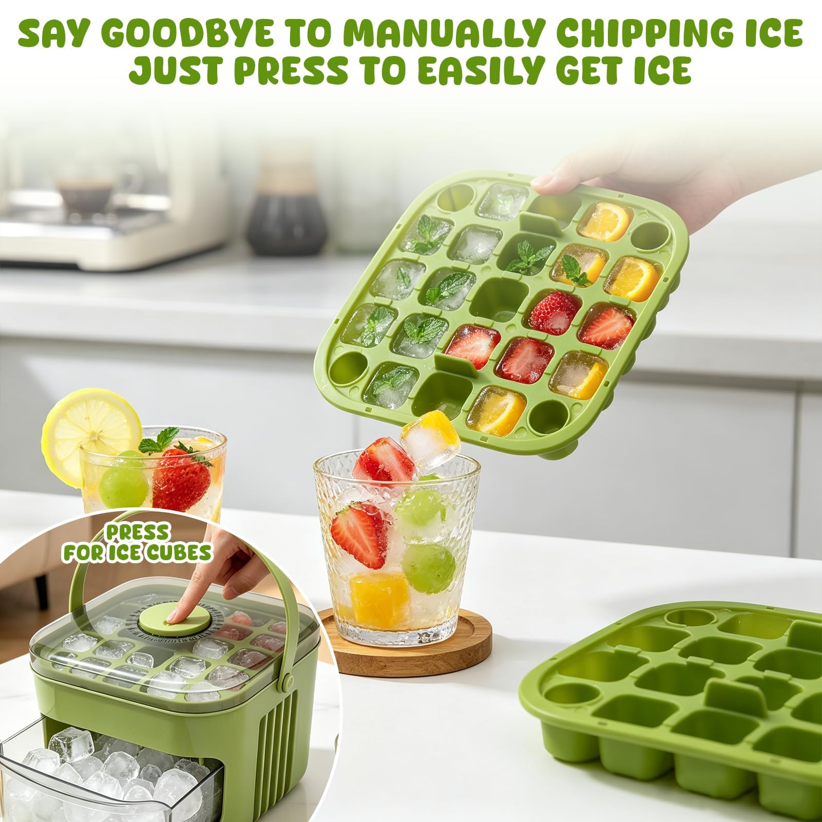 Eiswürfelform Mit Behälter & Deckel – Inkl. Eis-Schaufel, 25er Gitter, Lebensmittelecht, Doppelschicht, Platzsparend, Für Cocktails, Whiskey