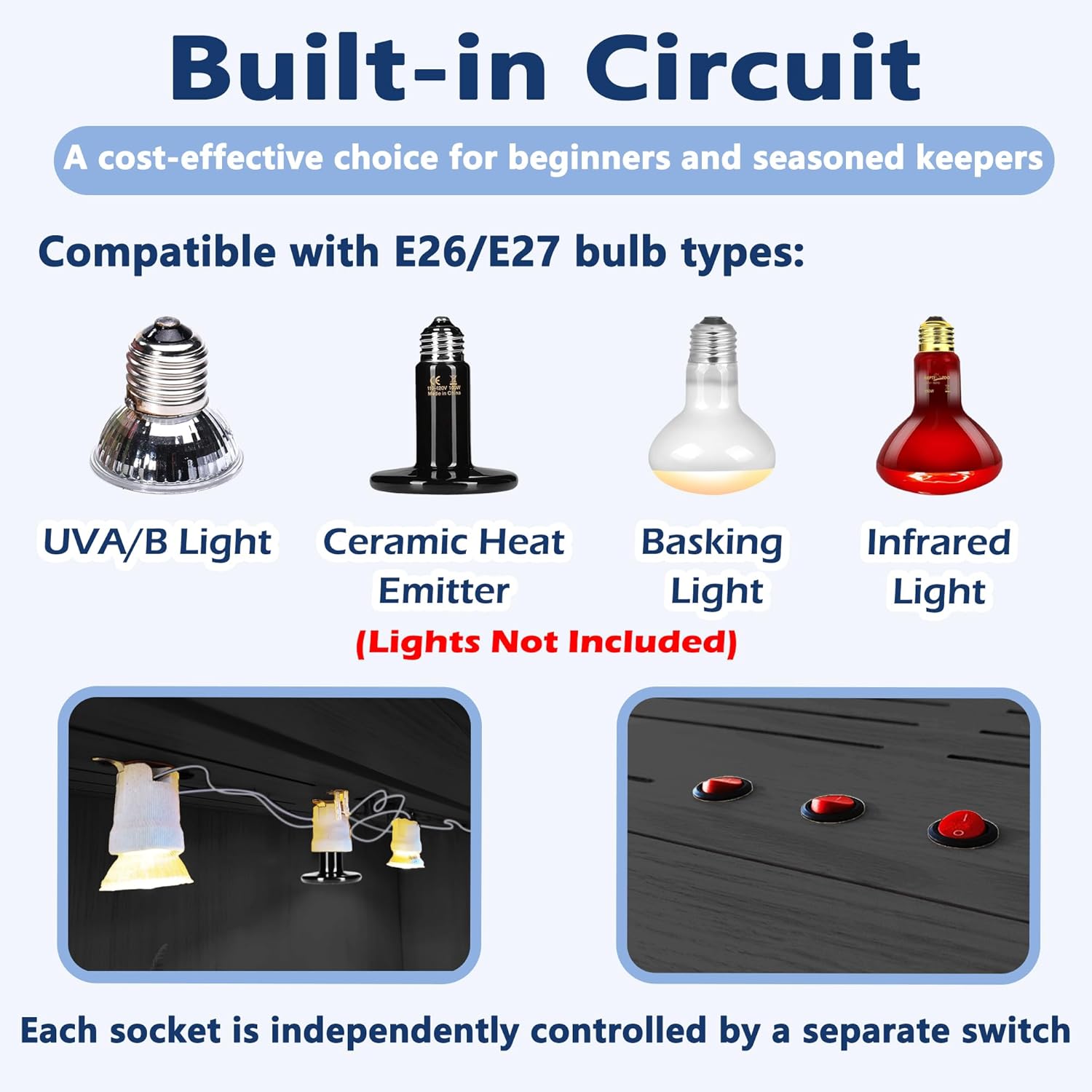 Prolee 80 Gallon Reptile Tank, Tempered Glass Bearded Dragon Tank with Wooden Roof and Lockable Doors, Large Lizard Habitat with Built-in Lamp Fixture for Snakes, Iguanas, Chameleons (Black)