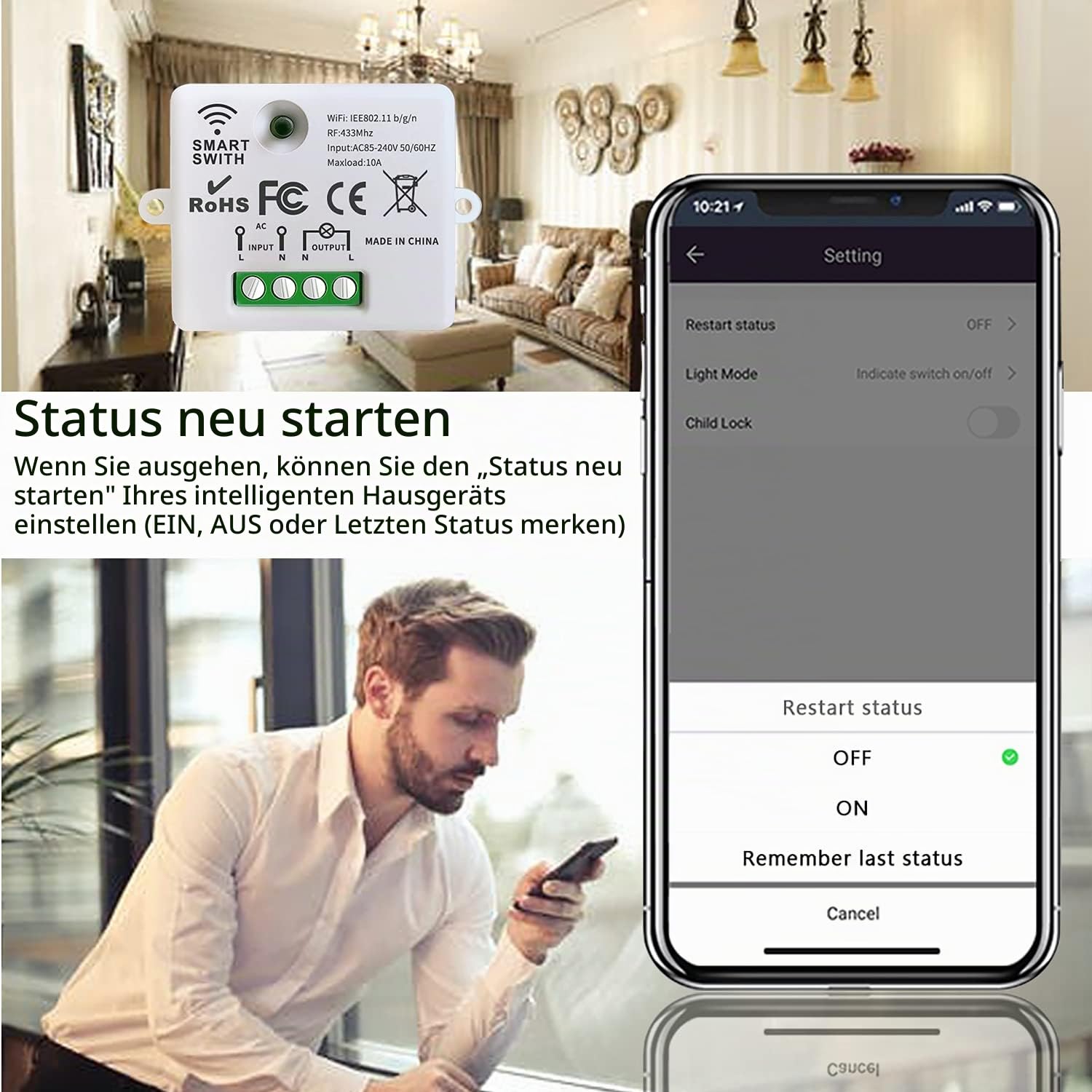 DieseRC Mini Wireless WiFi Switch, 2500W 10A RF Relais Fernbedienung 3 Empfänger mit 1 Wireless Wandschalter, Smart Control per Telefon über Tuya APP, Kompatibel mit Alexa/Google Home