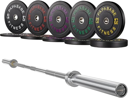 Miniatura 15 de Papababe Barra Olímpica de 7 Pies 1000LB/1500LB de Capacidad de Peso con Juego de Placas Amortiguadoras, Placas de Peso de 2 Pulgadas, Levantamiento