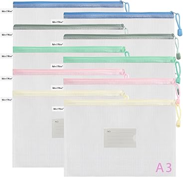 EOOUT Lot De 24 Pochettes En Maille U00e0 Fermeture U00e9clair Pour Organisation, Format A4, Pochettes De
