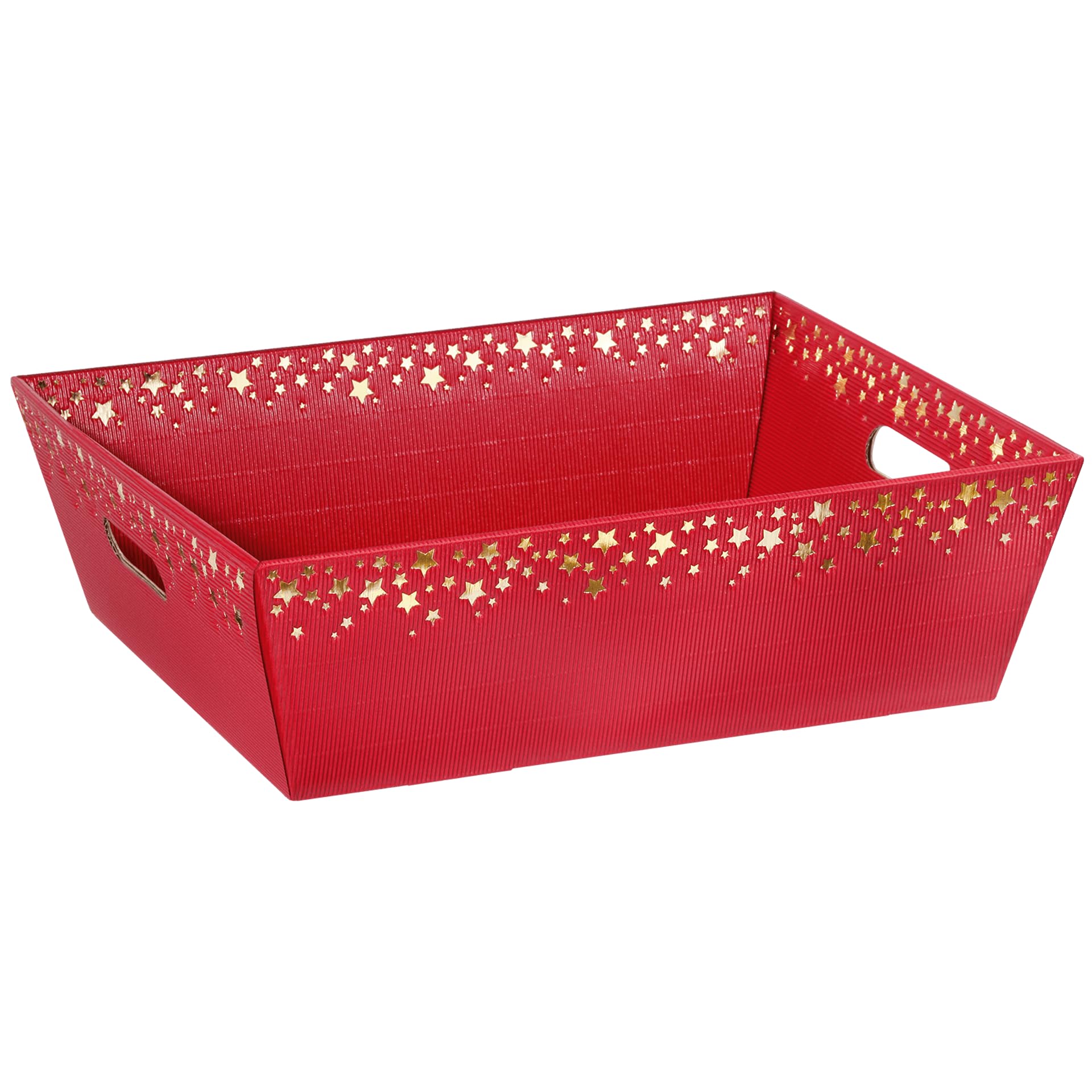 [BOXXCO] 25 Stück Präsentkörbe viereckig groß Wellenstruktur Sternenregen Rot 376x286x129 mm Geschenkkorb leer für Weihnachten
