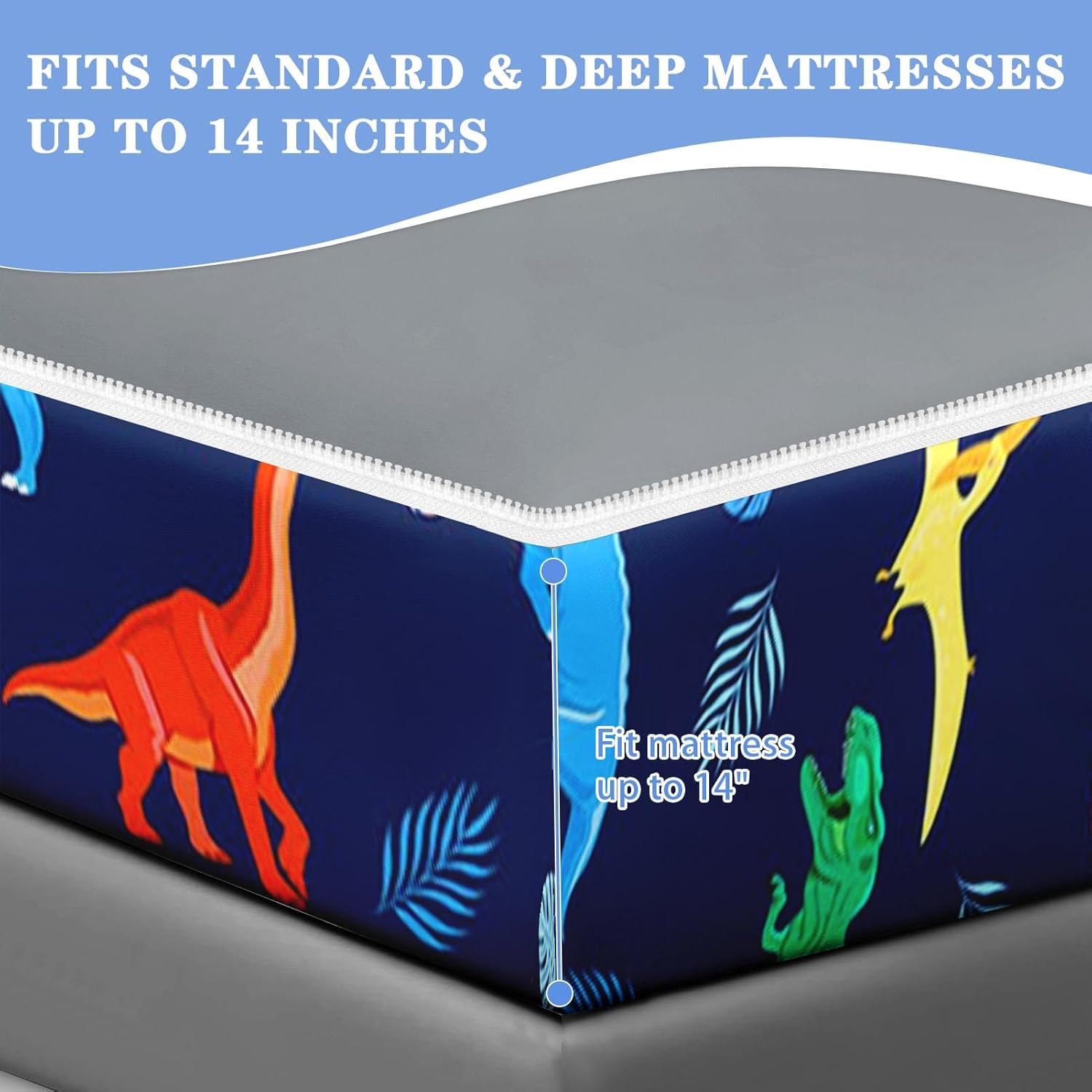 Nesker Twin Zipper Bedding, Dinosaur Zipper Bedding Sets for Boys, 3pcs All in on one, Blue Kids Comforter Set with Fitted Sheet and 2 Pillowcases - Image 7