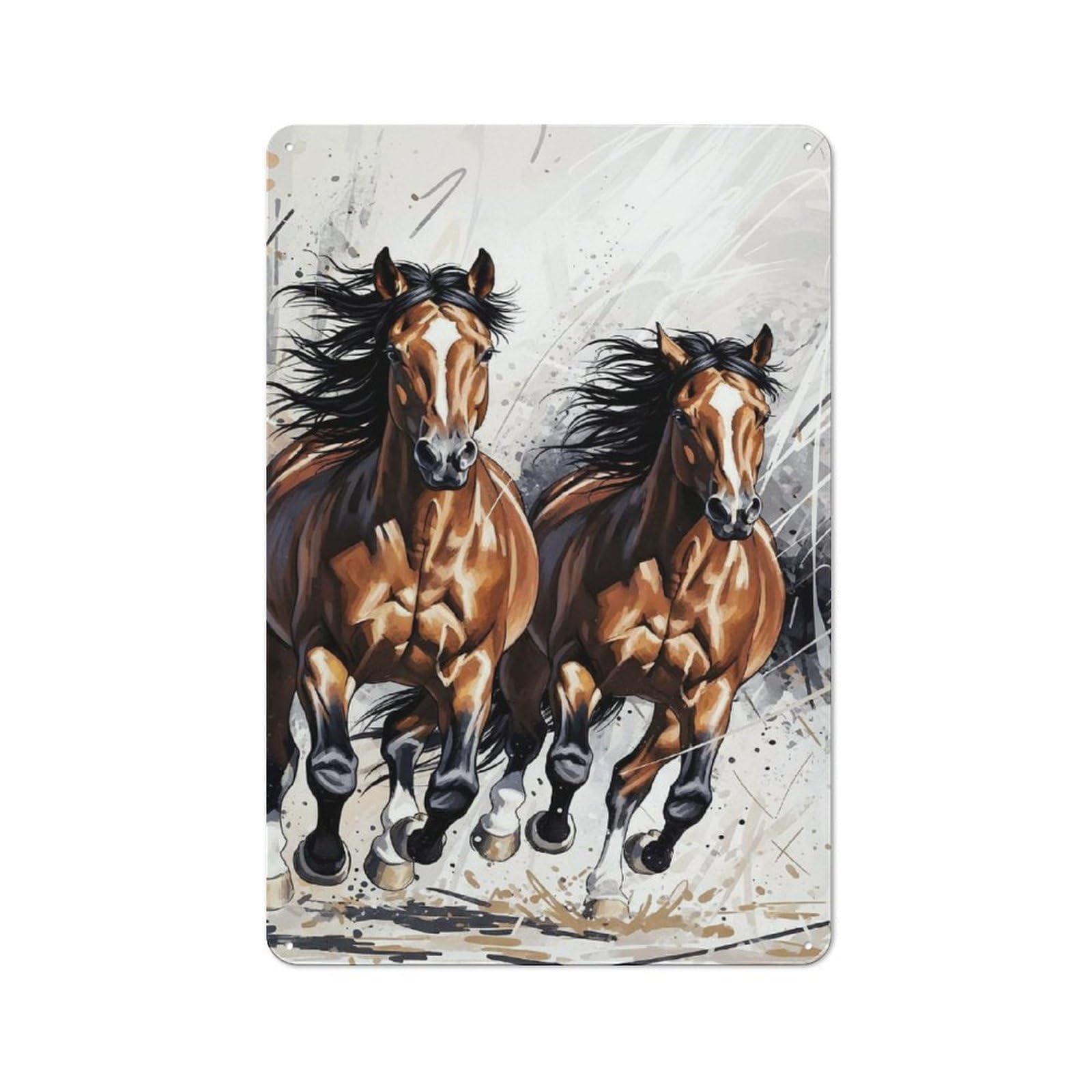 Junmoney Two Horses Running 30X20cm Retro Tin Sign With For Dining Room Or Kitchen, For Metal Sign Collectors, For Garage And Workshop Walls