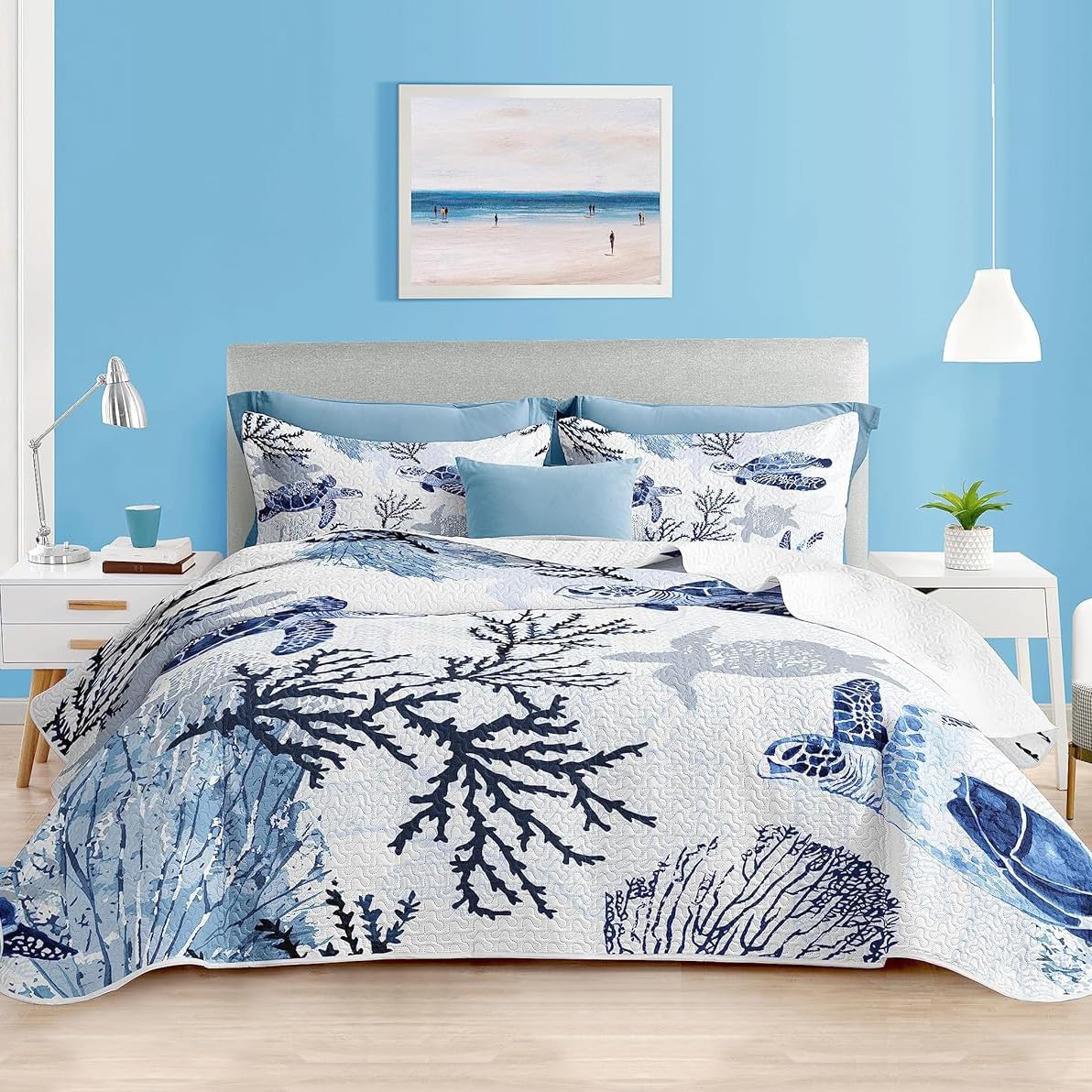 Amazon.com: Coastal Bedding King Size Coastal Quilt with 2 Shams ...
