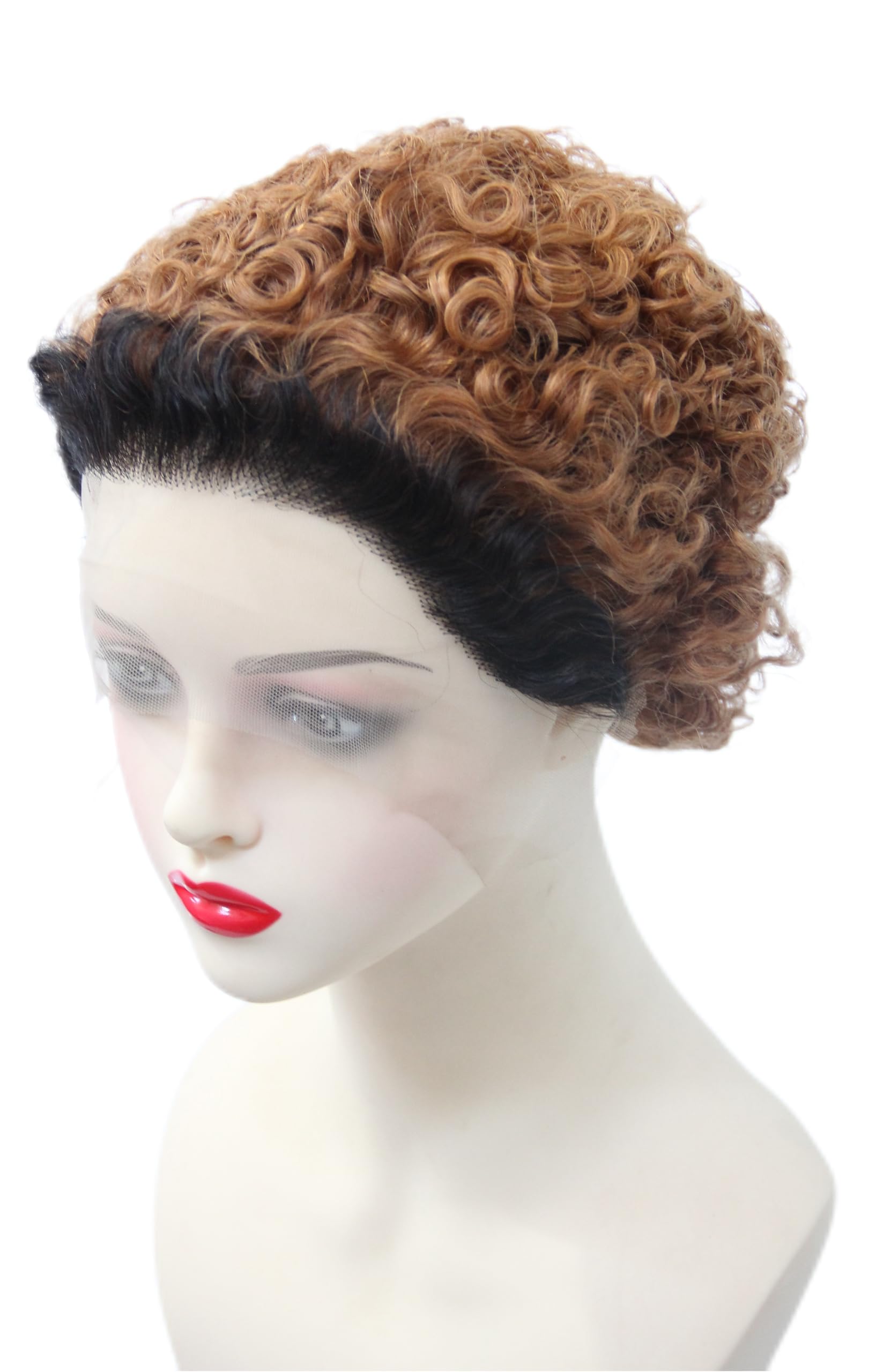 Ombre 1B30 Black to Orange Short Curly Human Hair Lace Front Wig 180% Density Pixie Style for Black Women Glueless