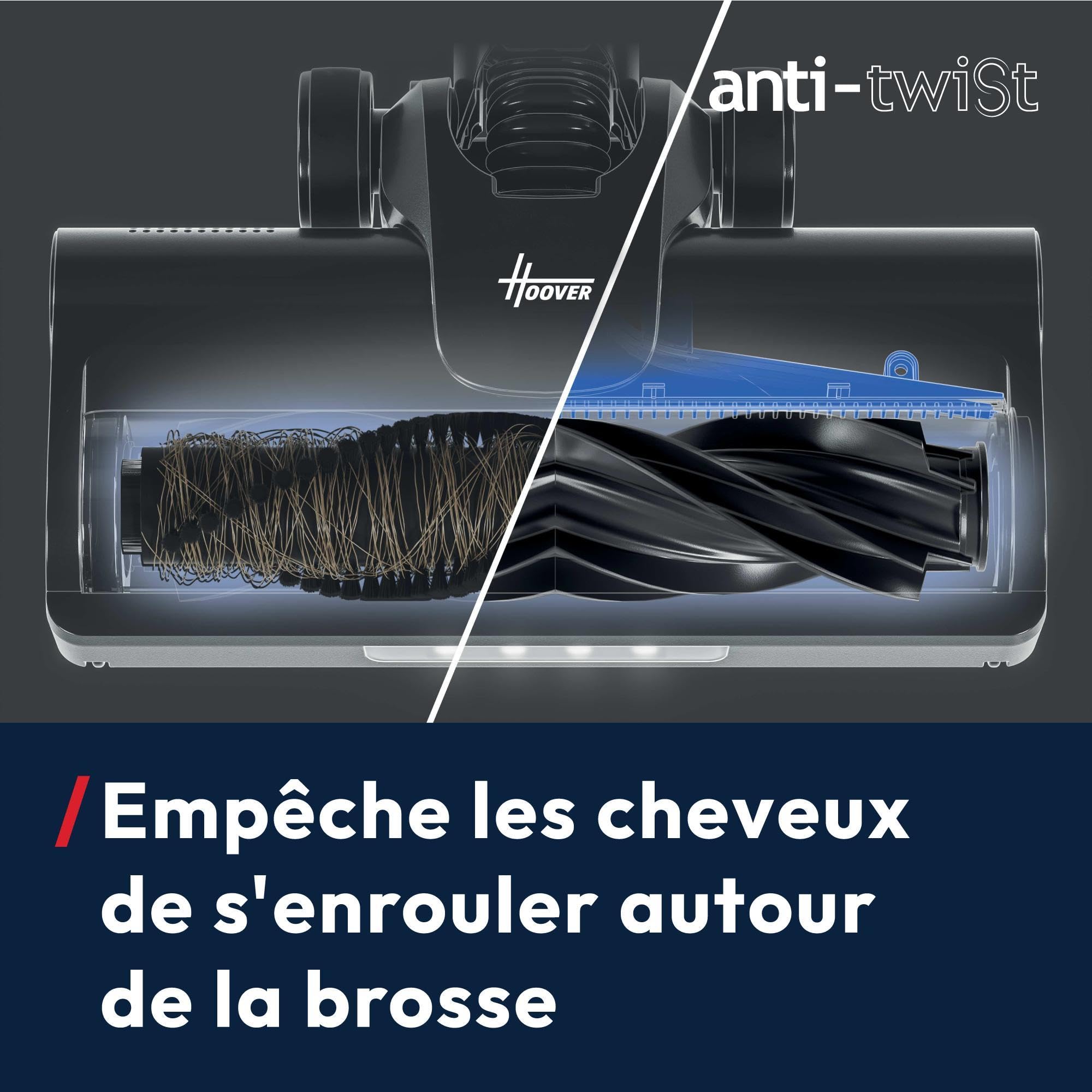 Hoover HF1 Plus Flexi Aspirateur Balai | 45 Min + Brosse Animaux | Tube Flexi Sous Meubles, 2 Modes (Standard & Turbo), Brosse Anti-Twist, Buse LED, QuickPark, Tous Sols