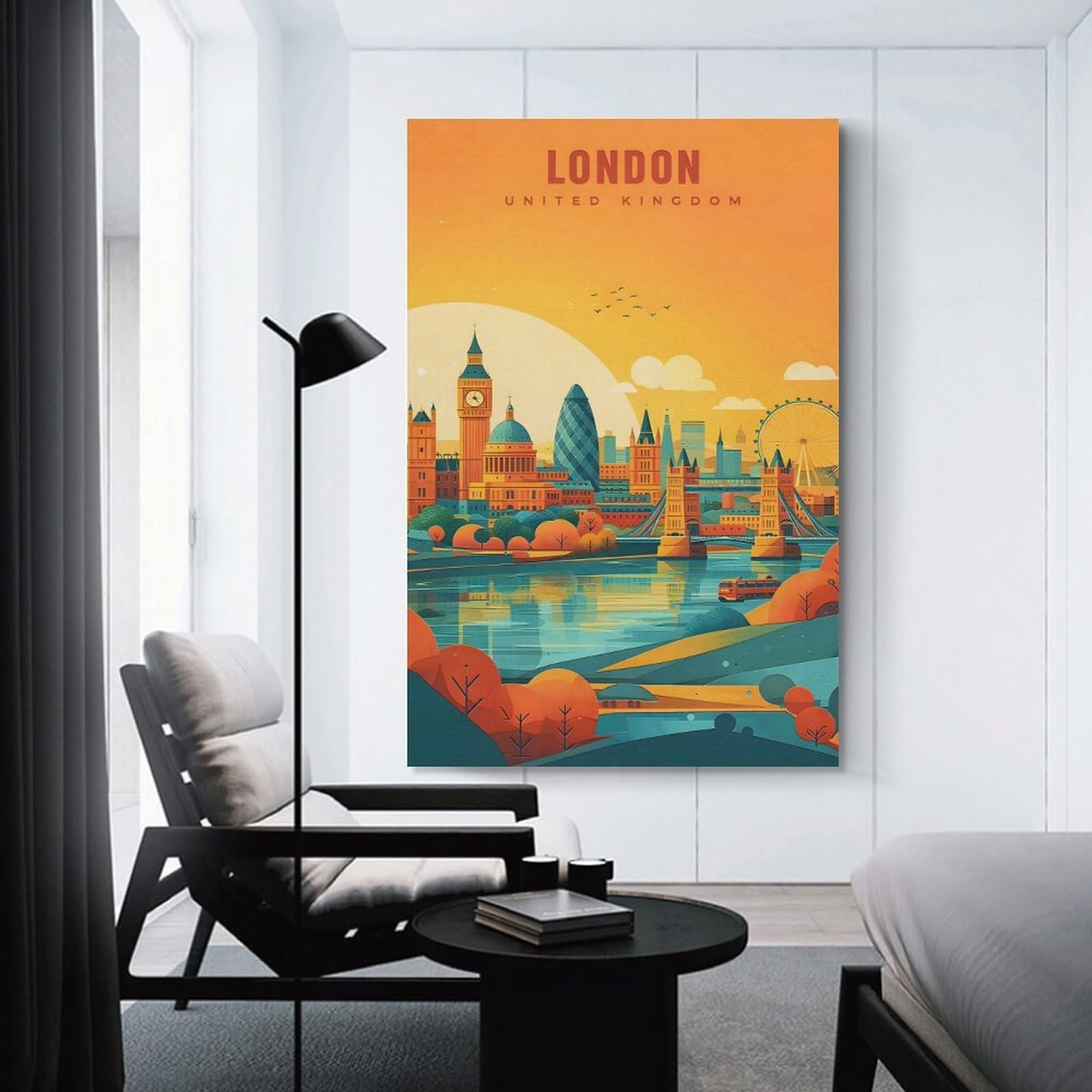 Junmoney London Skyline Travel Room Decor Wall Art 12x18inch(30x45cm), for Corridors, Hallways Or Apartment Entries, Decorative Wall Art for Narrow Spaces
