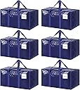 6 Pack Extra Heavy Duty Large Moving Bags with Strong Zipper & Comfortable Handles, Sturdy & Durable Clothes Storage Bags Totes Bins, Blue Packing Moving Boxes for College Supplies, Dark Blue