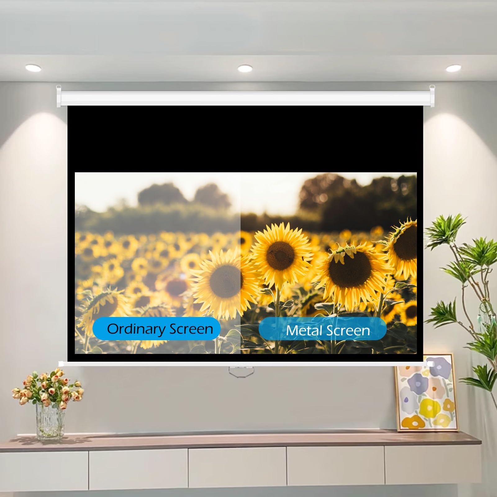 Telo Proiettore da 60/72/84 Pollici 4K HD Formato 4:3 con Fissaggio a Muro e Soffitto, Schermo per Proiettore per Casa, Home, Cinema, Esterno(60 in)