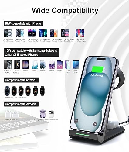 Miniatura 3 de Cargador inalámbrico 3 en 1 - Estación de carga rápida ADADPU 15W Negro