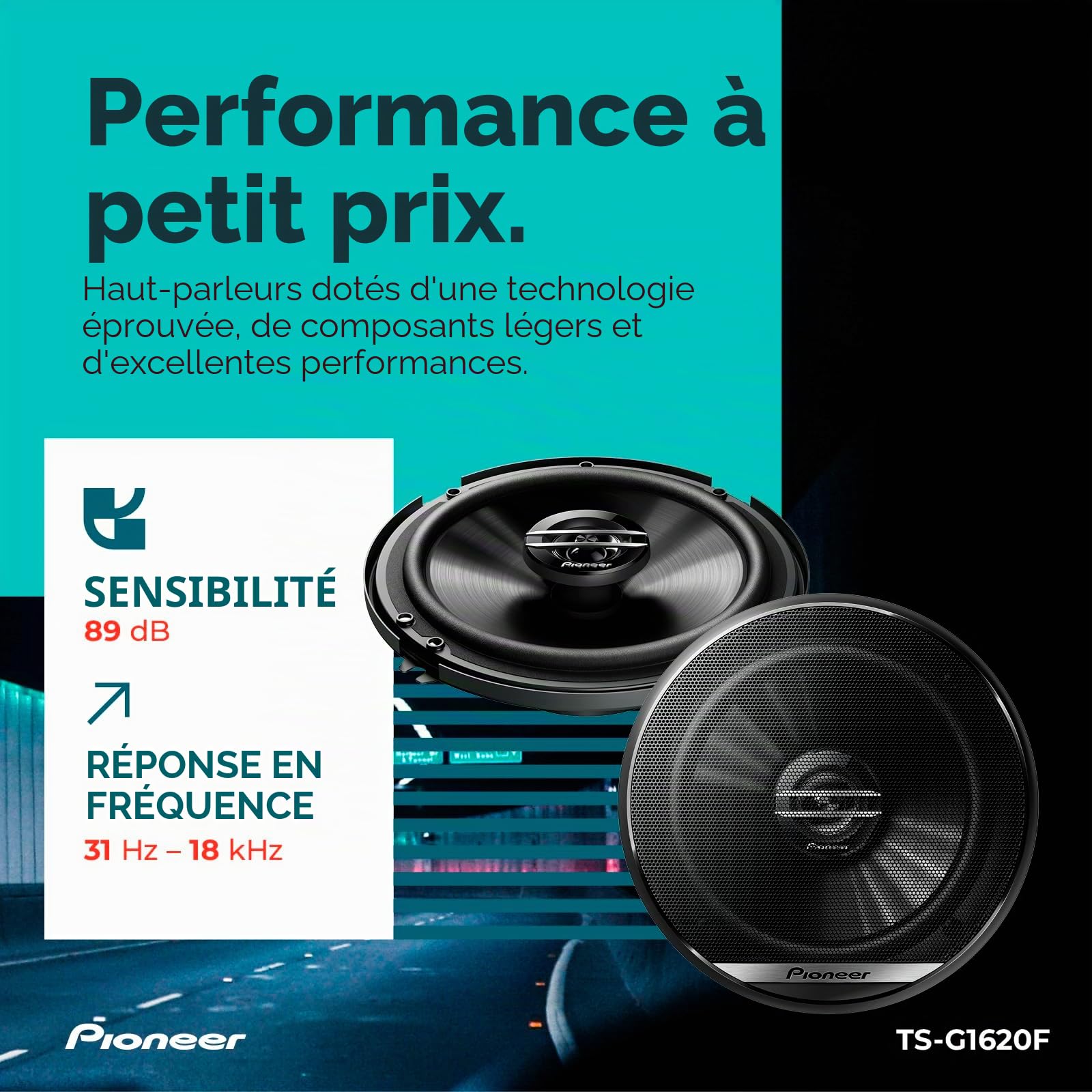Pioneer TS-G1620F Haut-Parleur coaxial 2 Voies 6-1/2" 300 W Max. / 40 W Nom., 32,90 po x 7,40 po x 8,1 cm, Noir