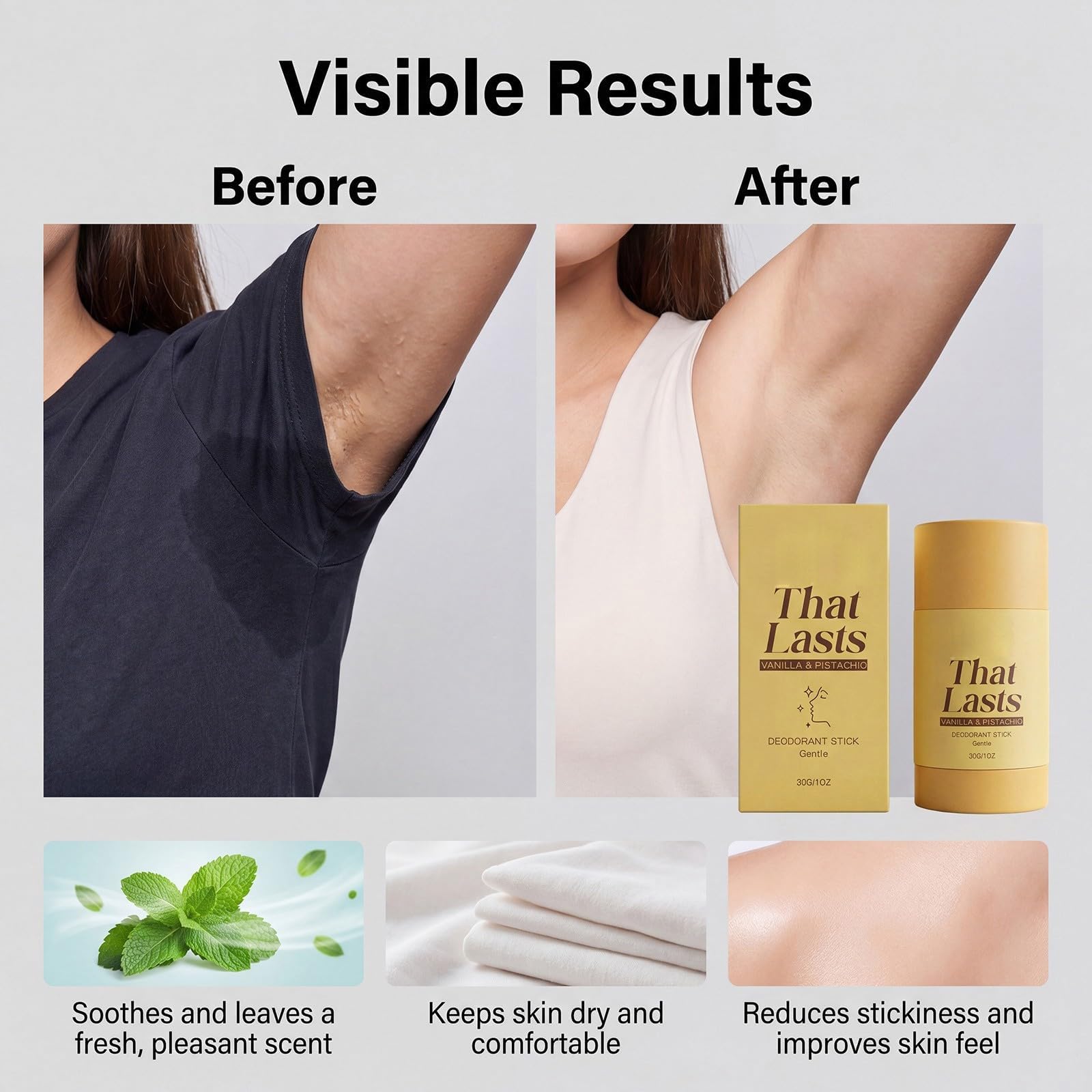 Déodorant Anti-transpirant Roll-on pour les aisselles – Stick parfumé Vanille & Pistache – Protection douce et durable contre les odeurs – Efficacité toute la journée