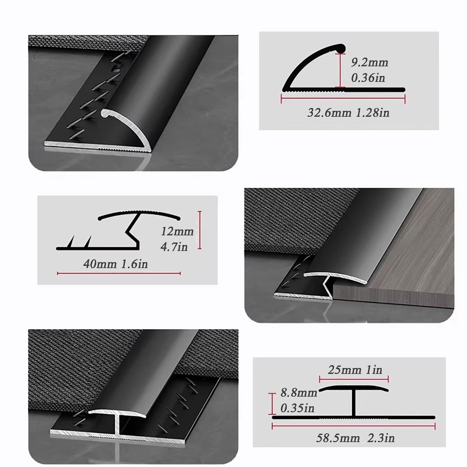Bande de transition entre moquette et carrelage Barre de Seuil Bordure de moquette Z/V Avec trous pré-percés/vis for bureaux à domicile for moquette/carrelage/parquet(Silver,Z 270cm/9ft)