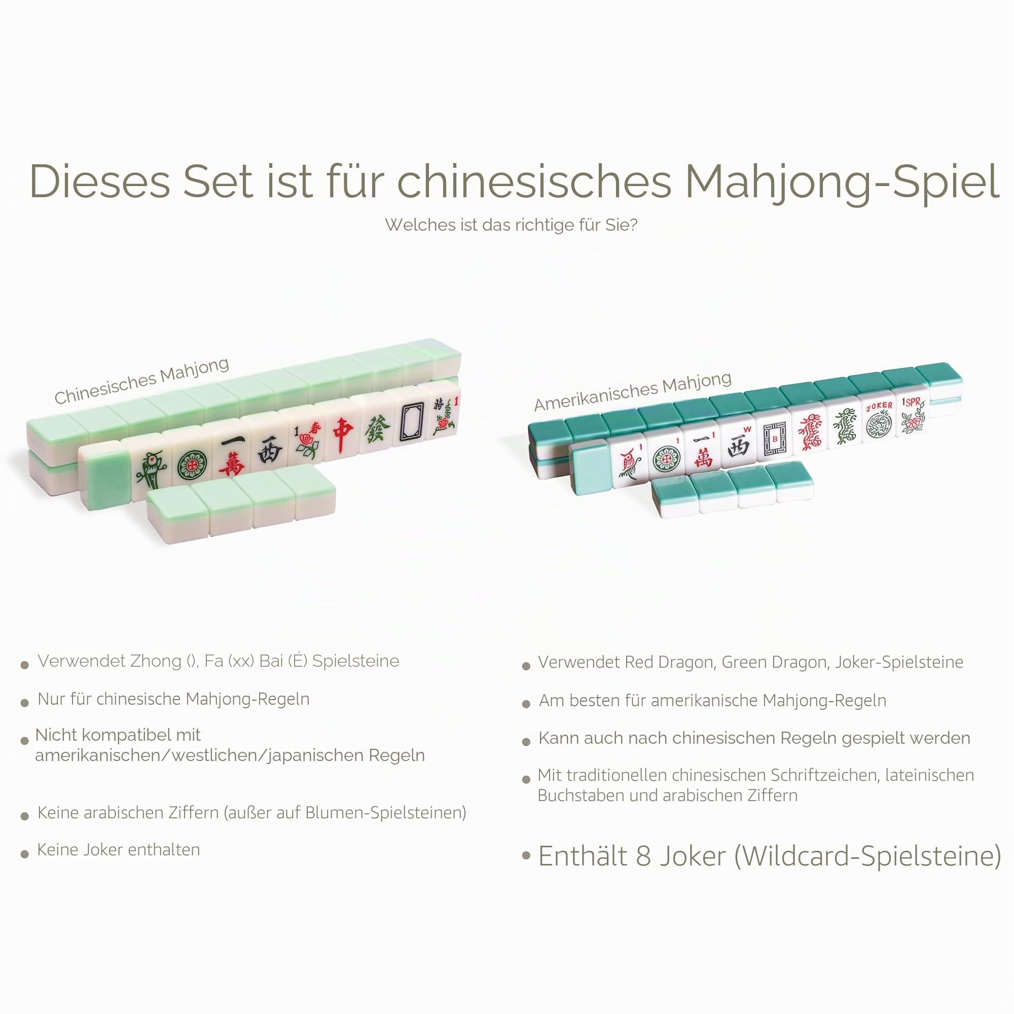 YMI Emerald Weave Chinesisches Mahjong-Set, große Steine | Jadefarbene Mahjong-Steine mit feinem geometrischem Flechtmuster für ein elegantes chinesisches Spielerlebnis.