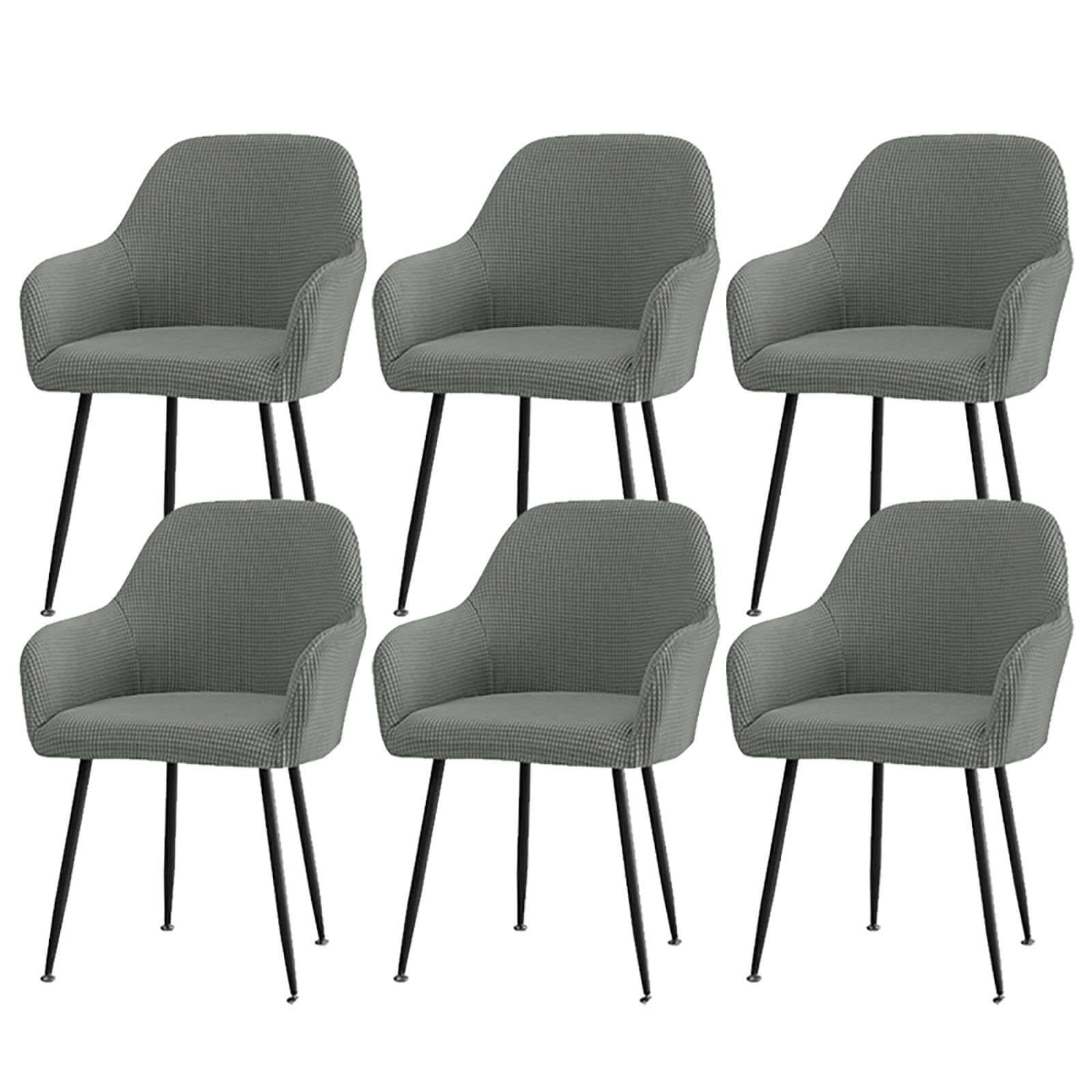 ZRCYXDW Checkered Curved Back Chair Cover, Curved Back Chair Slipcover Stretch Removable Washable Armrest Counter Height Bar Stools Covers-dark grey-6 Piece