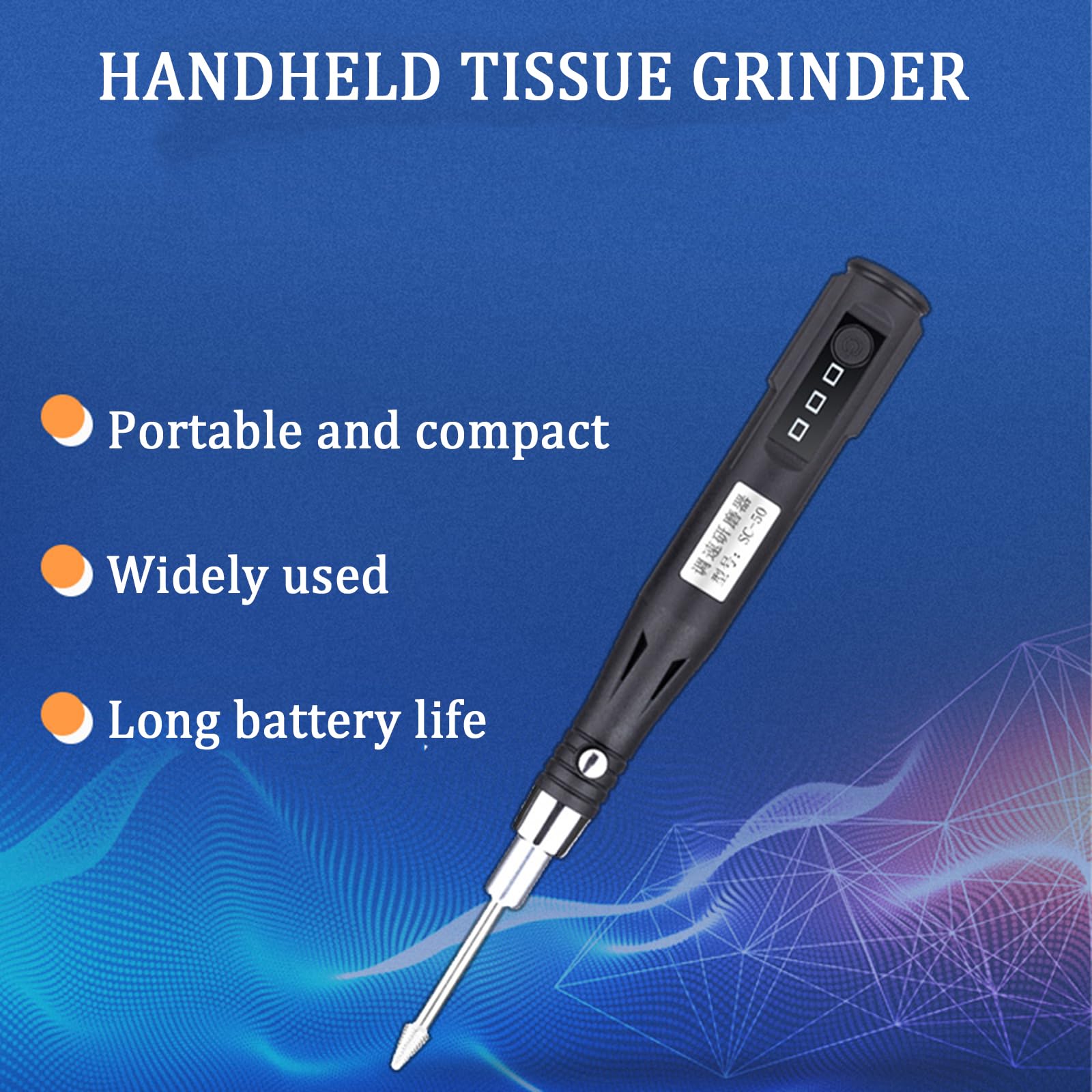 Homogeneizador portátil, 3 ajustes de velocidad, 8000 RPM, para molienda interna de muestras en tubos centrífugos de 1,5 ml, varilla de acero inoxidable, uso en laboratorio