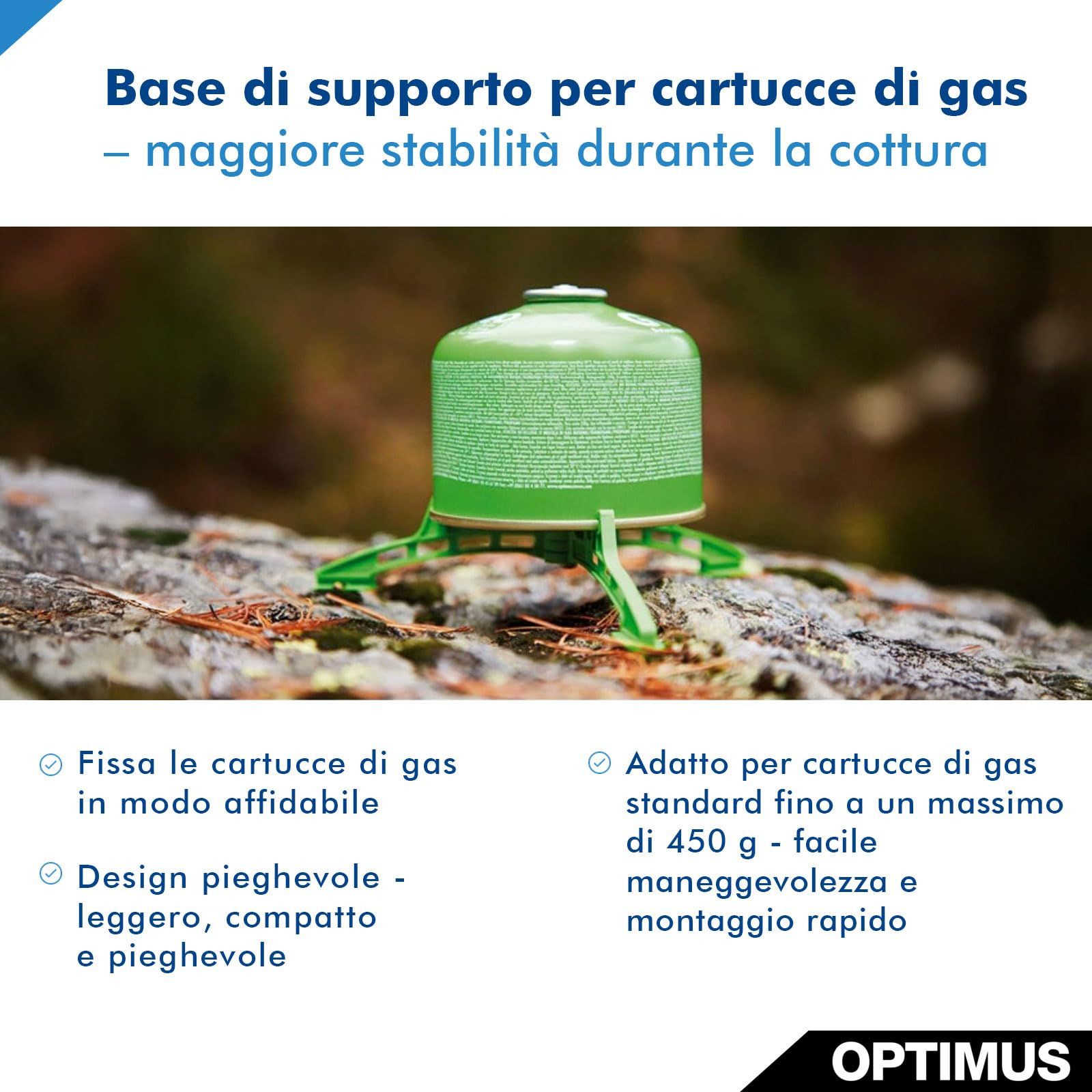 Supporto per Cartucce di Gas Optimus in Verde - Robusto Supporto per Cartucce per Fornelli da Campeggio, Pieghevole e in Nylon Antiurto, Fino a 450 g