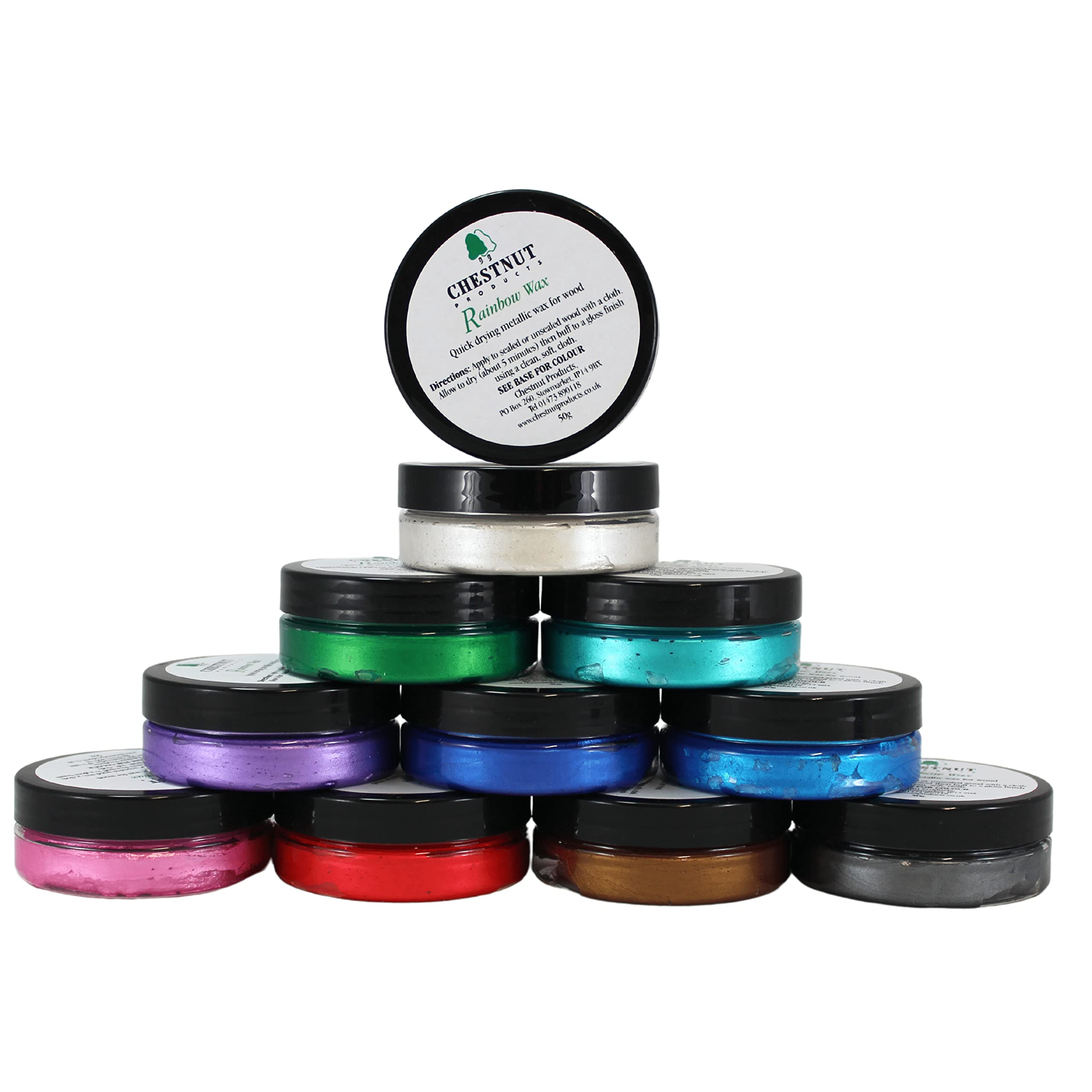 Chestnut Quick Drying Metallic Wax for Wood Rainbow Colours 50g (Green)
