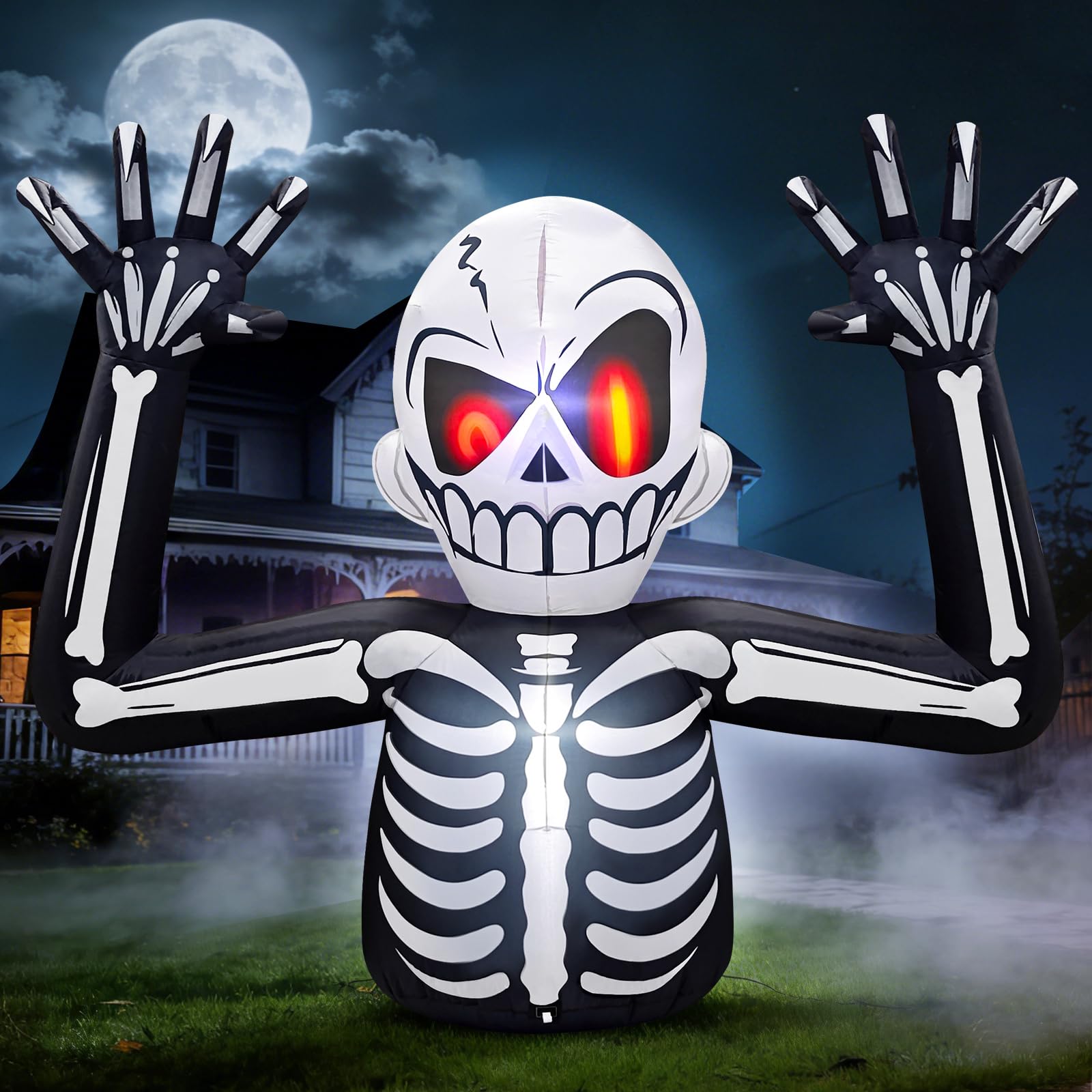 Danxilu 1,83M Gruselige Aufblasbar Halloween Skelett Außen Deko Roten Augen | Eingebaute LED Lichter, Wasserdichtes Material, Seile und Heringe für Windstabilität, Geeignet für den Garten, Rasen, Feiern