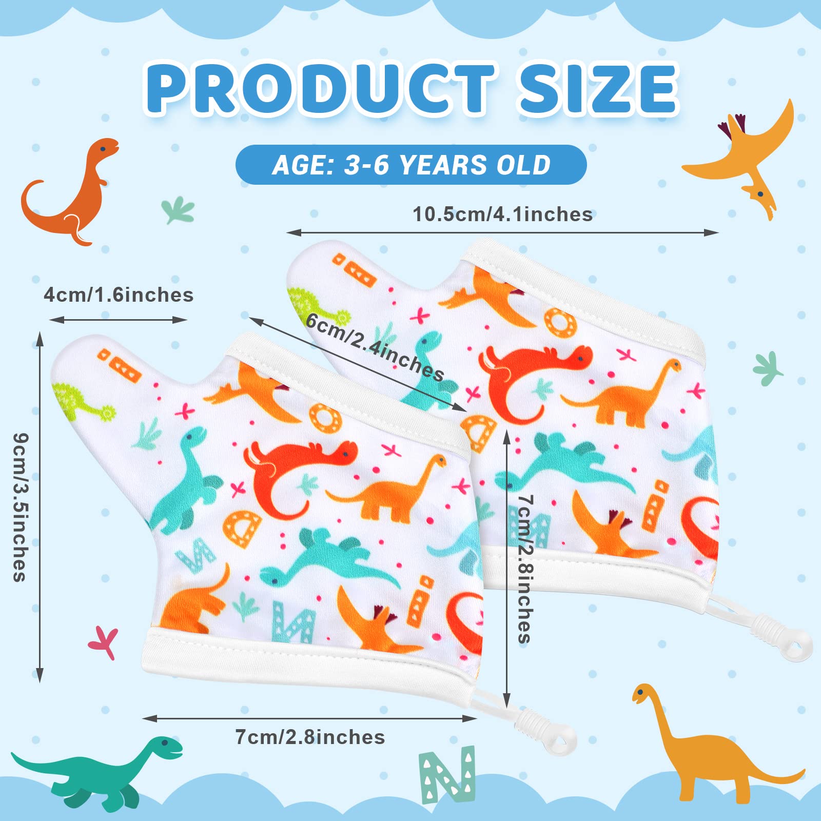 Seematn 4 Pairs Thumb Sucking Stop for Kids Breathable Thumb Suck Guard for Baby Toddler Stop Sucking Fingers Nail Biting Gloves(3-6 Years,Dinosaur)